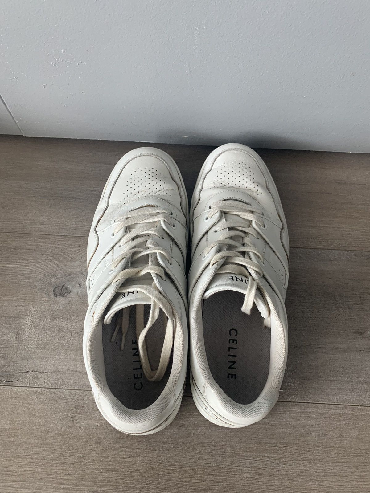 Celine Celine White Leather Lace-Up Trainers Size US 10.5 / EU 43-44 - 6 Thumbnail