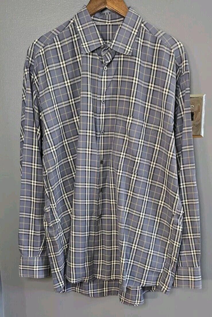 Designer Burberry London Novacheck Shirt Men's XL Long Sleeve Gray Size US XL / EU 56 / 4 - 1 Thumbnail
