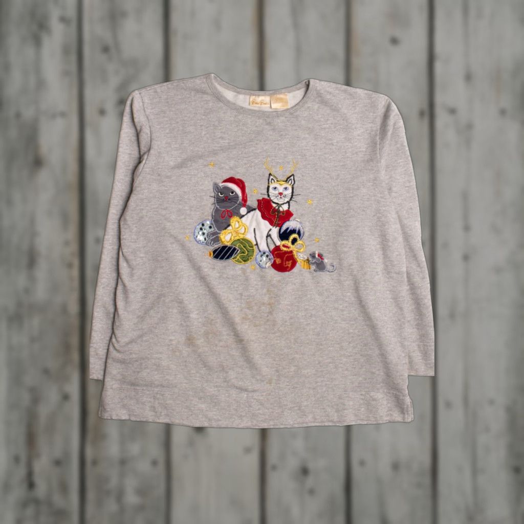 Vintage VINTAGE Bobbie Brooks Gray Ugly Christmas Sweatshirt Large Regular Cotton Polyester 1990s Christmas Cats Mens Womens Size L / US 10 / IT 46 - 1 Thumbnail