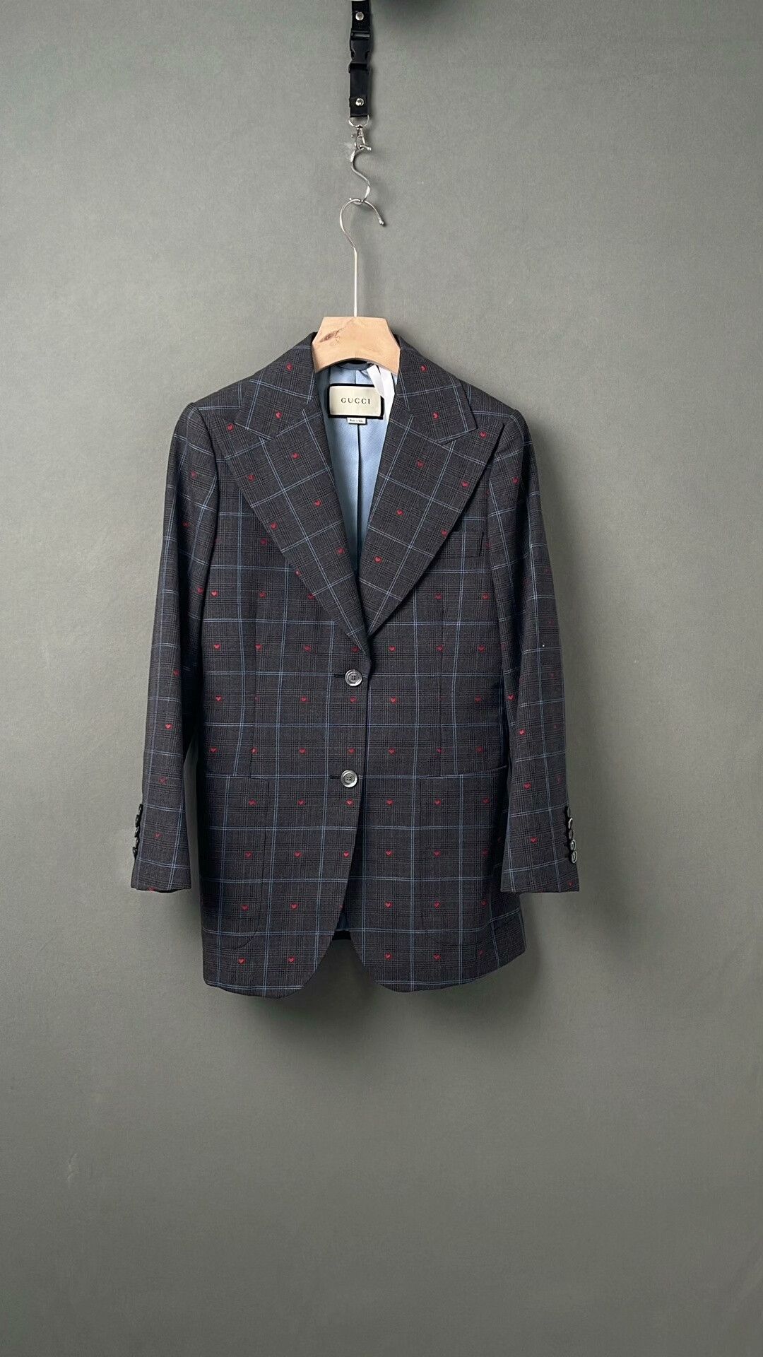 Gucci Gucci Gray Plaid Heart Embroidery Wool Suit Size S / US 4 / IT 40 - 1 Thumbnail