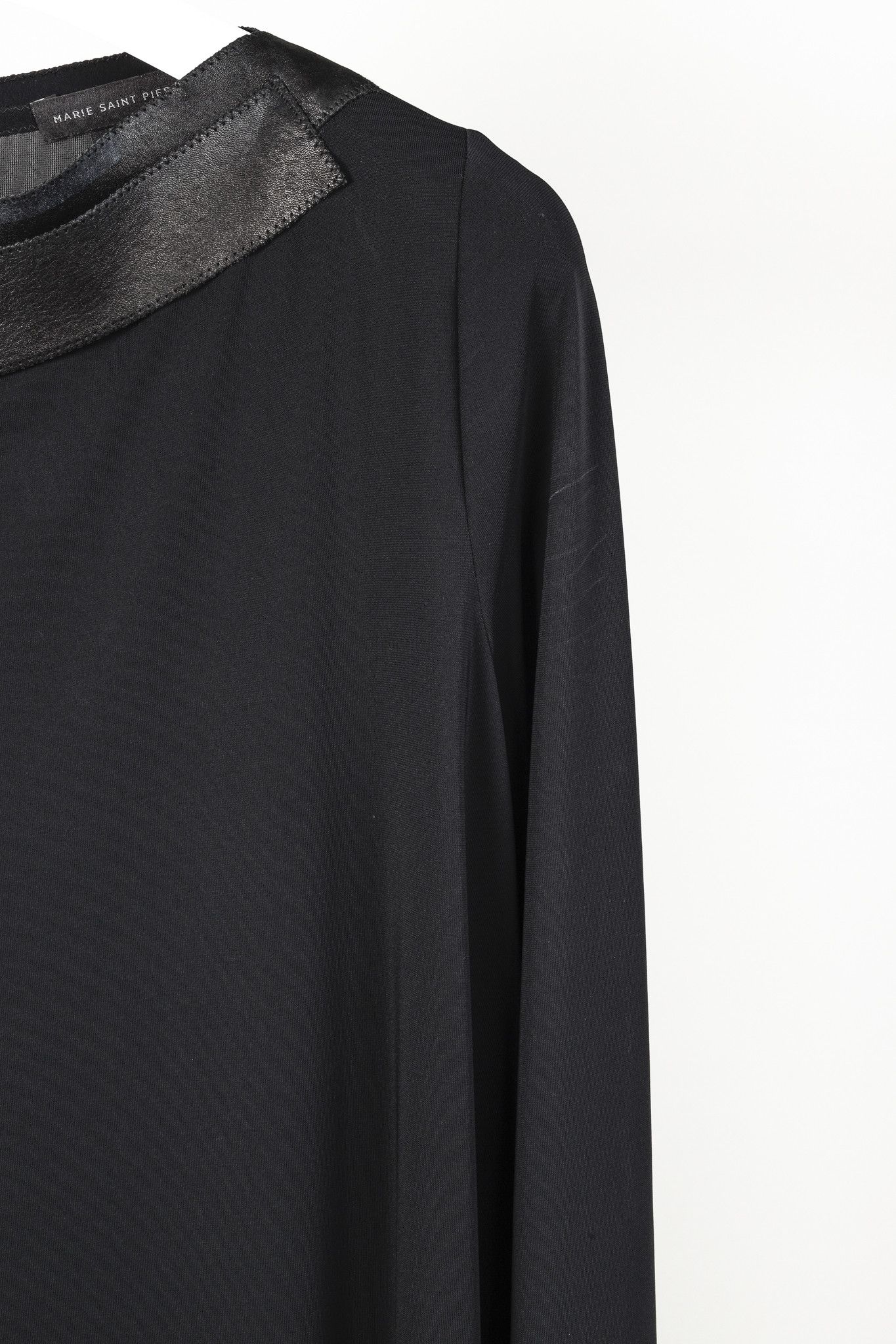 Marie Saint Pierre Marie Saint Pierre Black Crepe Leather-Bow Long-Sleeve Dress Size L / US 10 / IT 46 - 6 Thumbnail