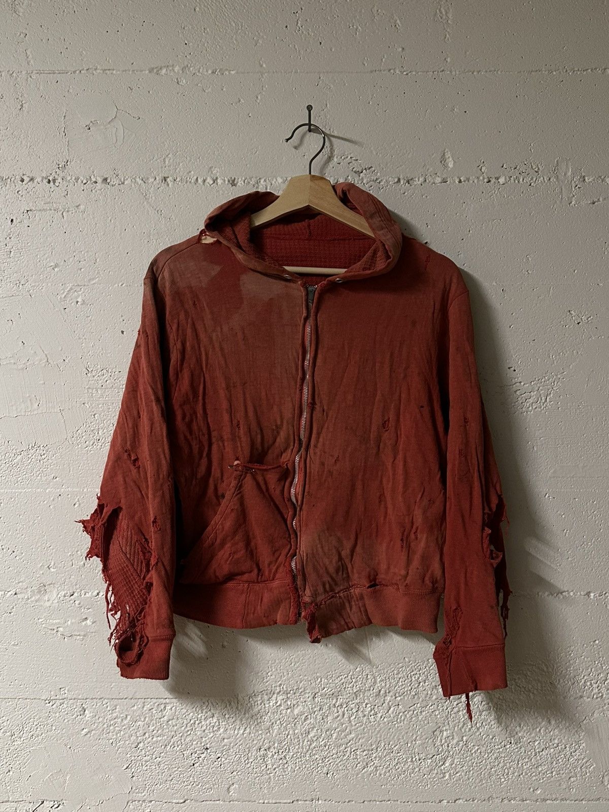 Vintage VINTAGE THRASHED RED THERMAL LINED HOODIE Size US XS / EU 42 / 0 - 1 Thumbnail