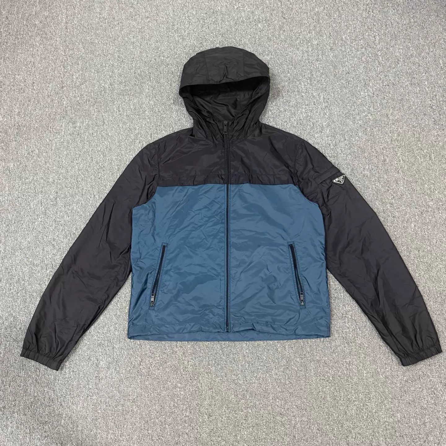 Prada Prada Black Blue Colorblocked Triangle Logo Nylon Jacket 50 Size US M / EU 48-50 / 2 - 1 Thumbnail
