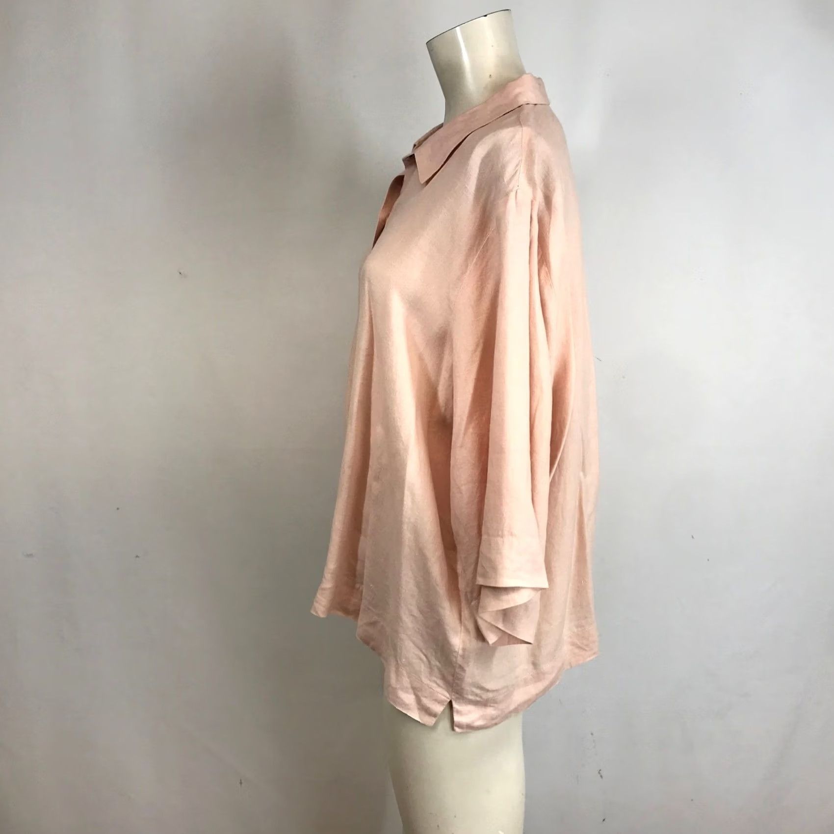 Eileen Fisher Eileen Fisher Womens Pink Linen Blend Button Up Shirt 3/4 Sleeve Collared Top Size L / US 10 / IT 46 - 6 Thumbnail