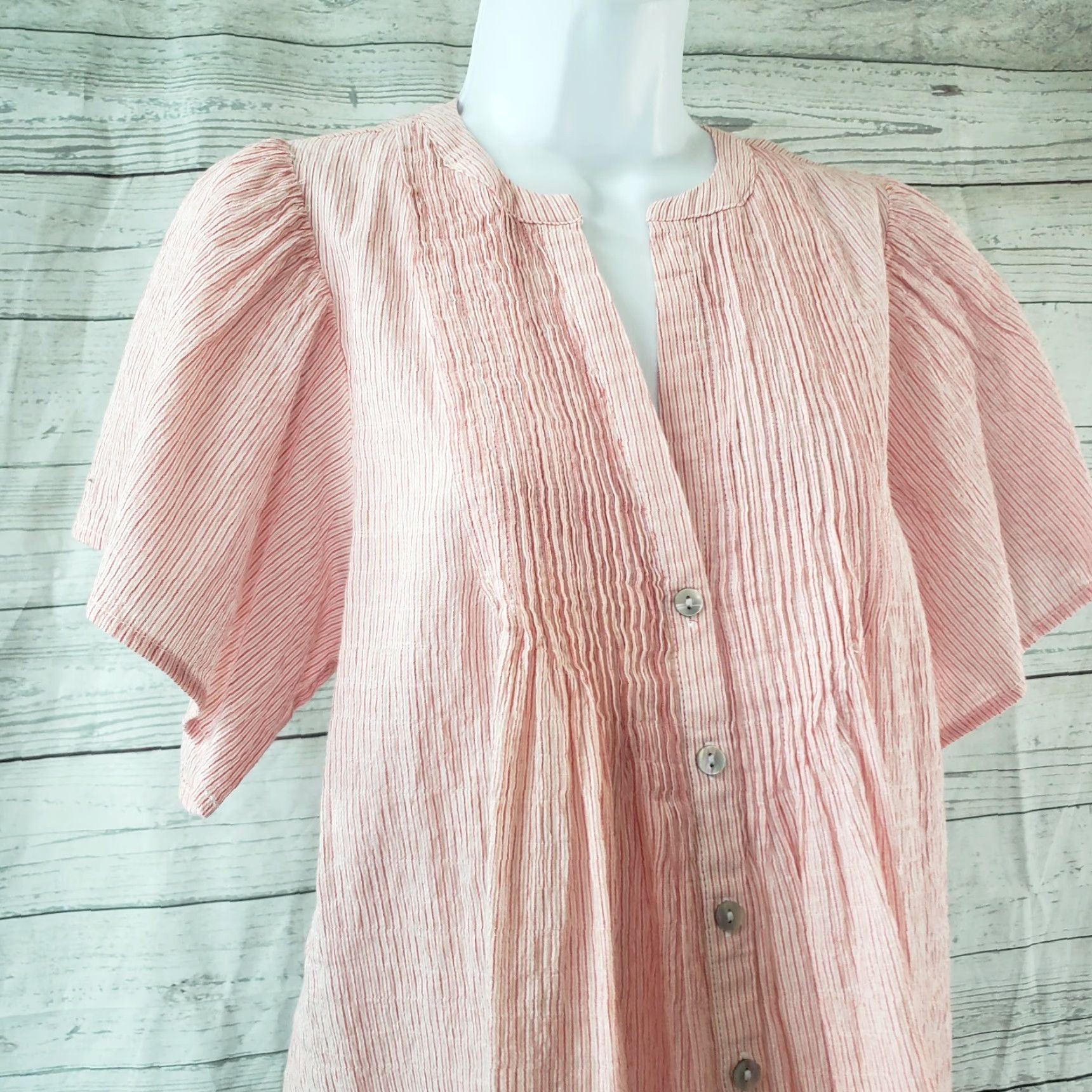 Vintage The Nines by Hatch Womens Button Front Top Sz Small Red White Striped Cotton Size S / US 4 / IT 40 - 2 Thumbnail