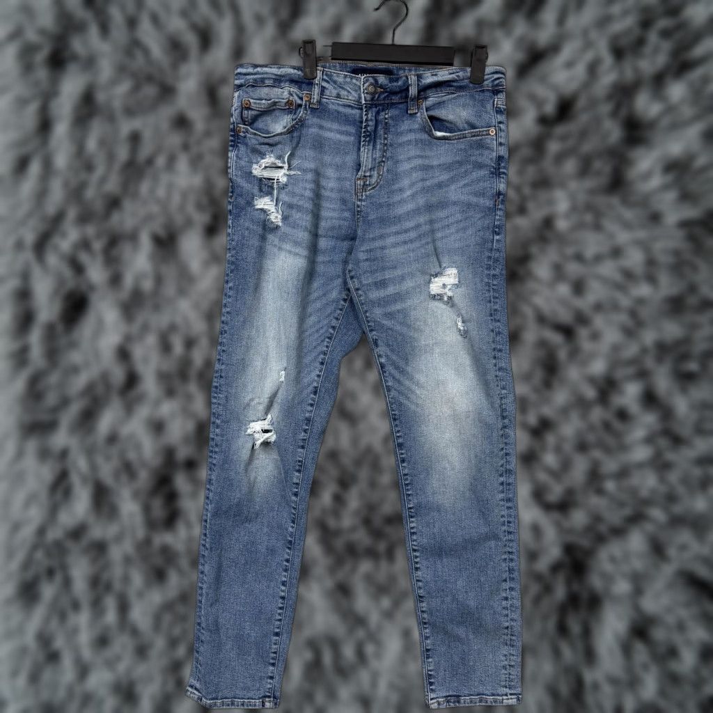 Vintage Aéropostale Jeans Mens 30x29.5 Blue Denim Athletic Skinny Distressed Grunge Jeans Mens Athletic Skinny Medium Wash Grunge 90s Size US 30 / EU 46 - 1 Thumbnail