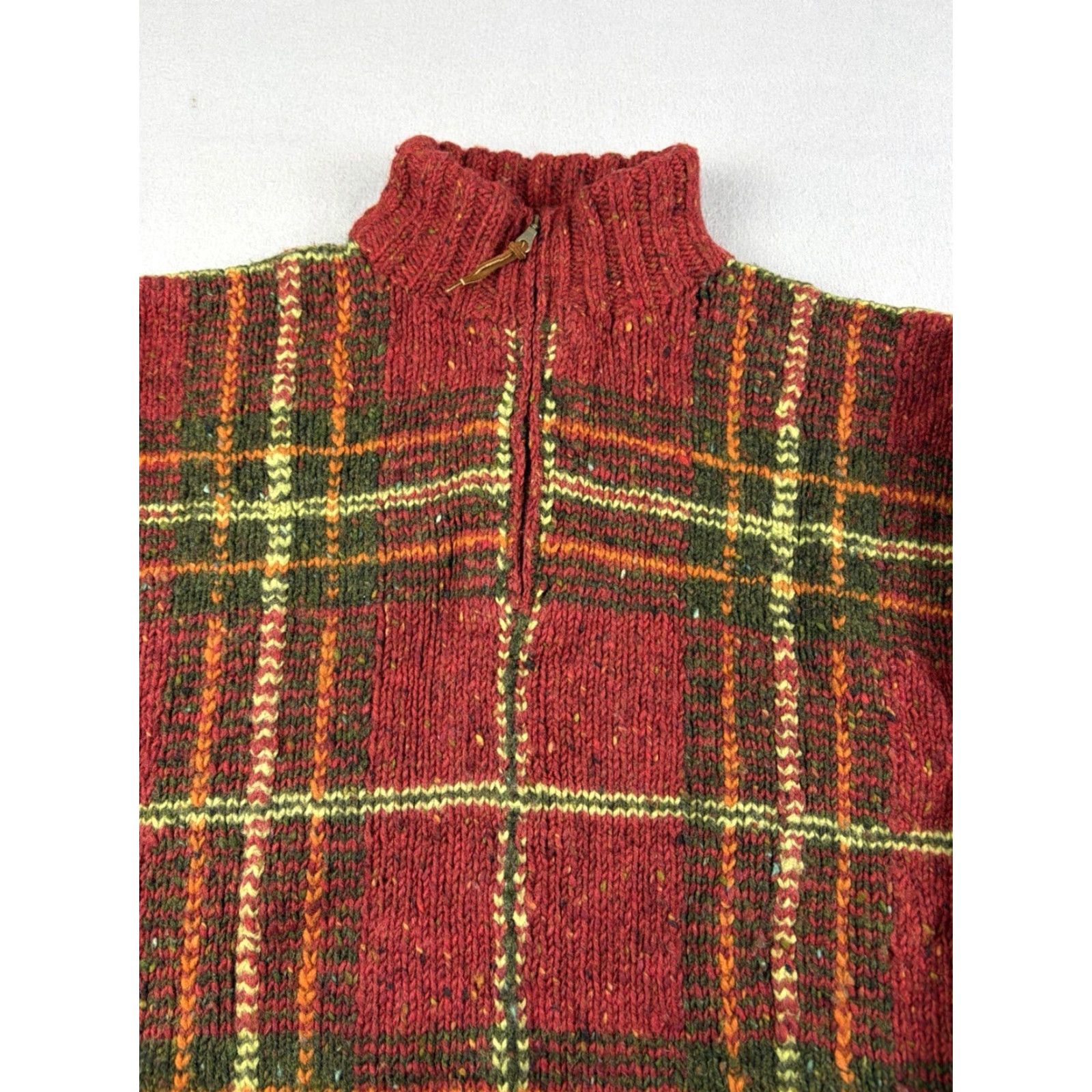 Lauren Ralph Lauren Sweater Knit Chunky Plaid Wool Mock Neck Adult Large Red Mens