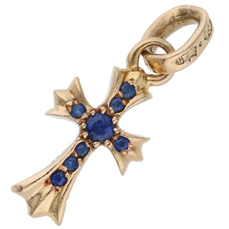 image of Chrome Hearts Baby Gold & Sapphire Cross Charm, Men's