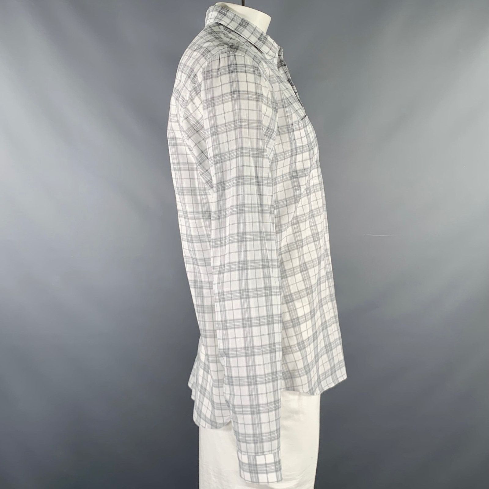 Dior L White Grey Plaid Cotton Button Up Long Sleeve Shirt Size US L / EU 52-54 / 3 - 3 Thumbnail