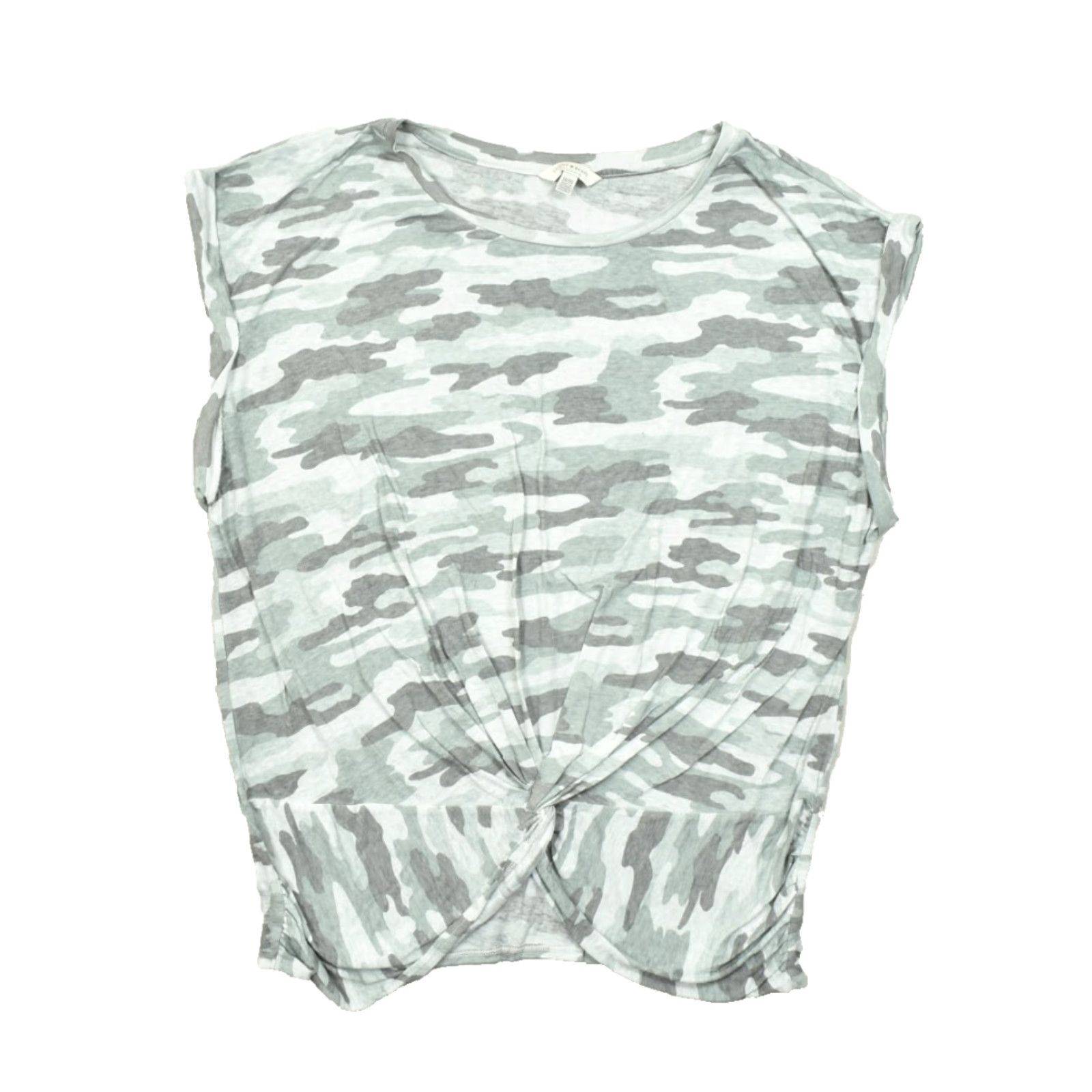 Lucky Brand Lucky Brand T-Shirt Womens 1X Plus Gray Camouflage Short Sleeve Front Knot Tee Embroidered Cotton Pullover Round Neck Casual All Season Size 40" / US 18 - 2 Thumbnail