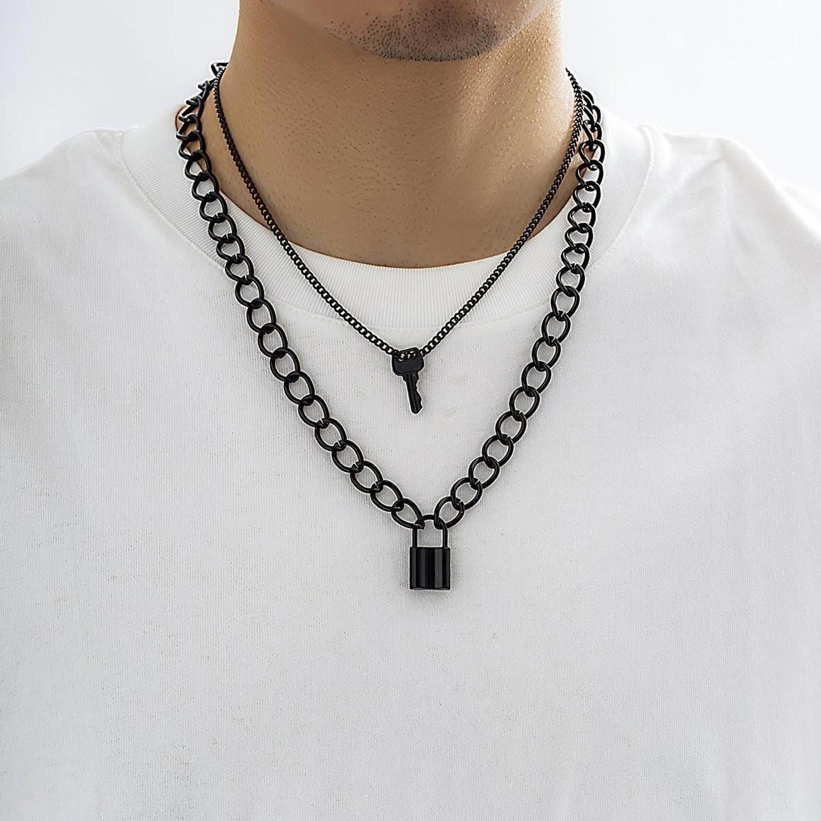 Jewelry Black Lock Pendant Necklace Size ONE SIZE - 1 Thumbnail
