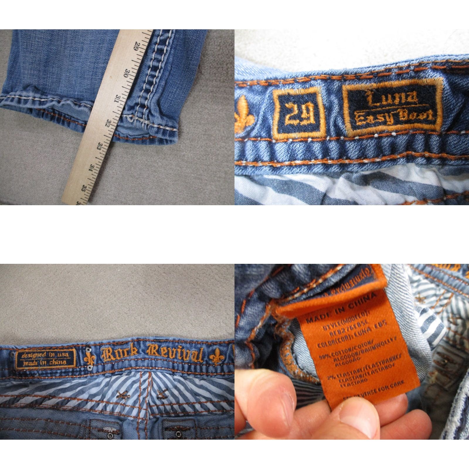 Vintage Rock Revival Jeans Womens 29 Blue Bootcut Medium Wash Rhinestones Logo Pockets Regular Denim Cotton Vintage No Size 29" - 8 Thumbnail