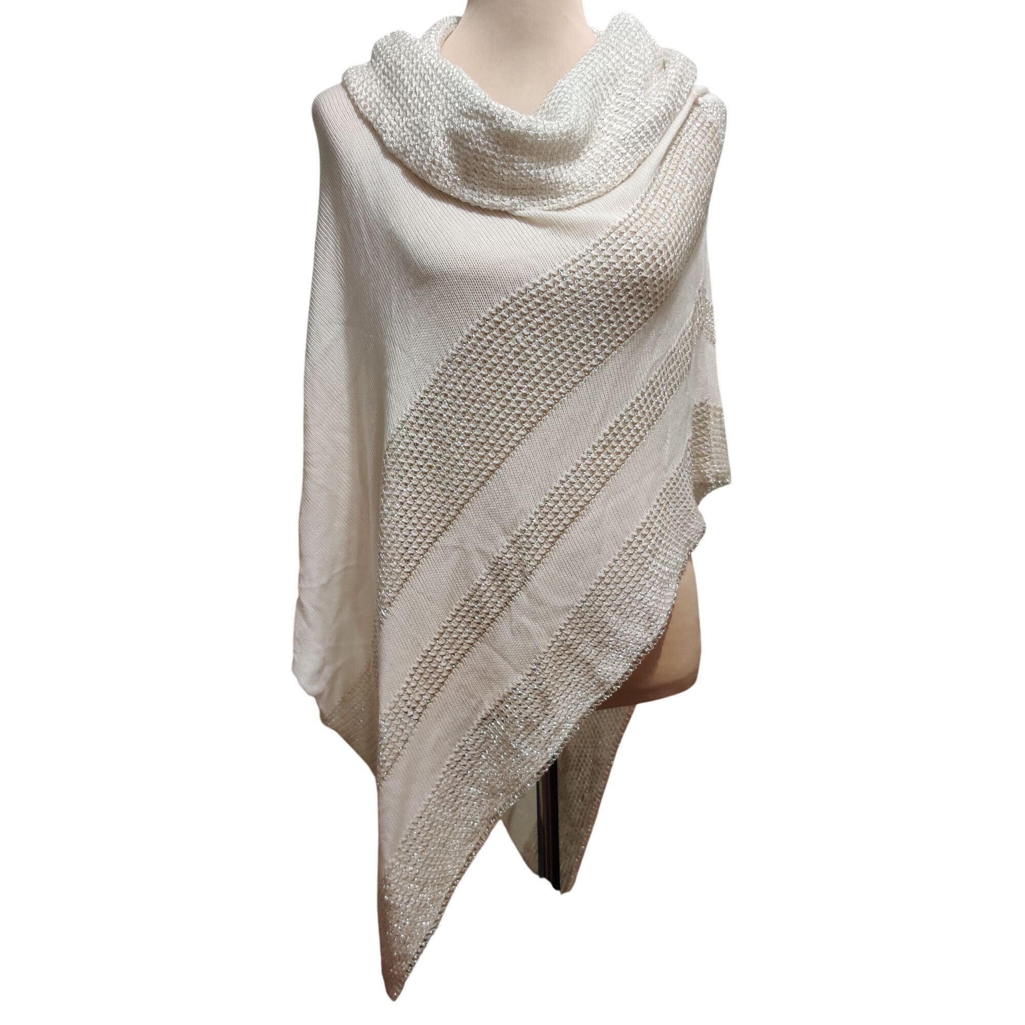 Other Belldini S M Ivory Metallic Knit Asymmetrical Poncho Sweater Size S / US 4 / IT 40 - 1 Thumbnail