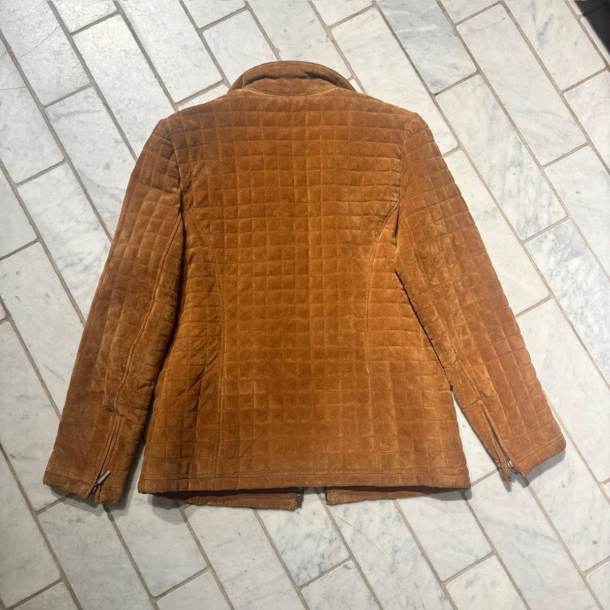 Other Brown Quilted Jacket 100% Leather Suede Size M / US 6-8 / IT 42-44 - 3 Thumbnail