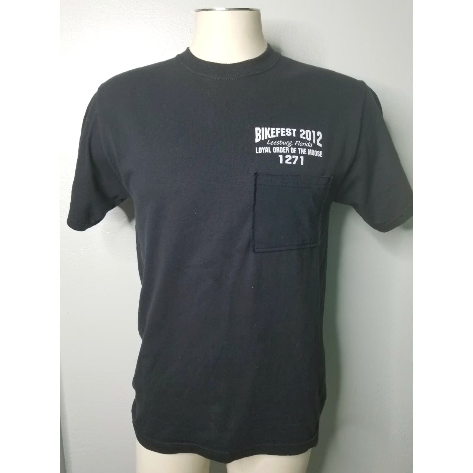 Jerzees Mens M Leesburg Moose Bikefest 2012 Biker Graphic Pocket T Shirt Size US M / EU 48-50 / 2 - 3 Thumbnail