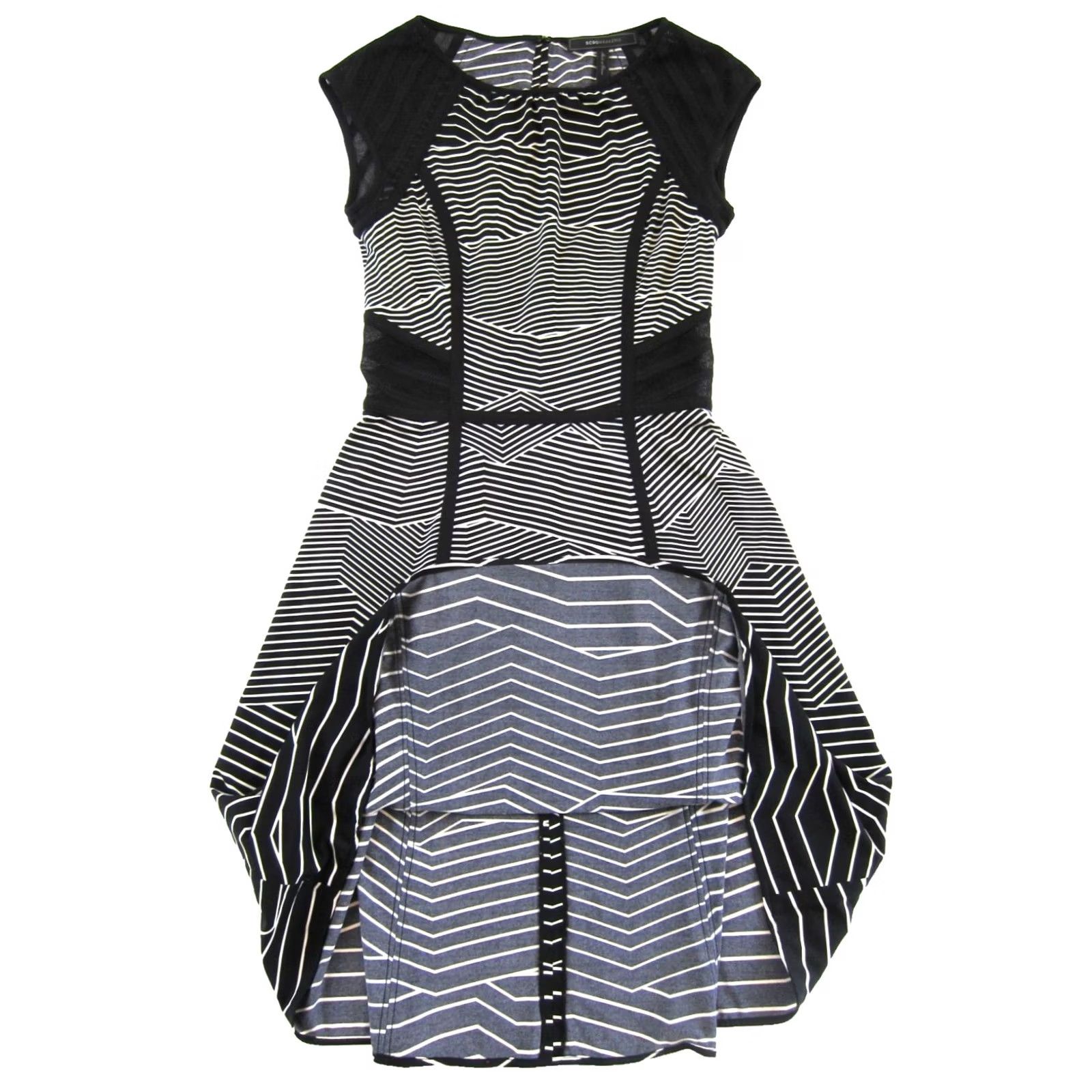 Bcbgmaxazria BCBGMAXAZRIA Black White Geometric Stripe Cap Sleeve Stretch Sheath Dress XXS Size XXS / US 00 / IT 34 - 5 Thumbnail