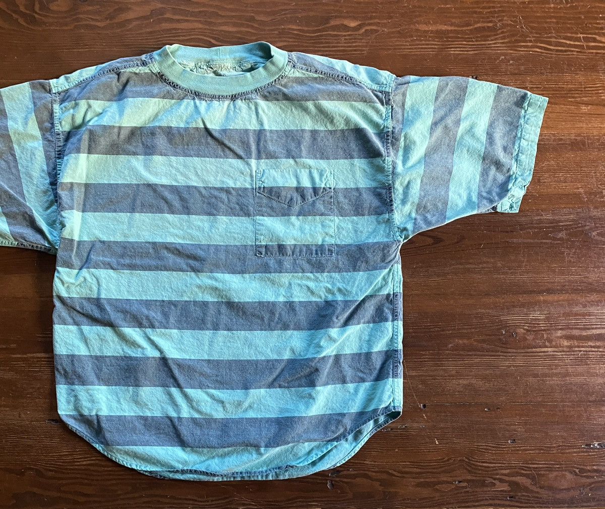 Vintage Vintage 90s Generalities Faded Striped Denim Like Pocket Tee Size US L / EU 52-54 / 3 - 1 Thumbnail