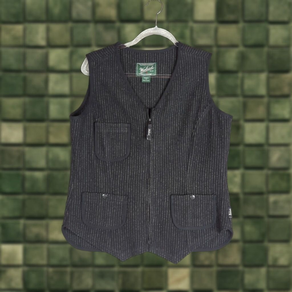 Vintage Woolrich Vest Wool Blend Black Gray Striped Women’s Size M Full Zip Lightweight Vest Size M / US 6-8 / IT 42-44 - 1 Thumbnail