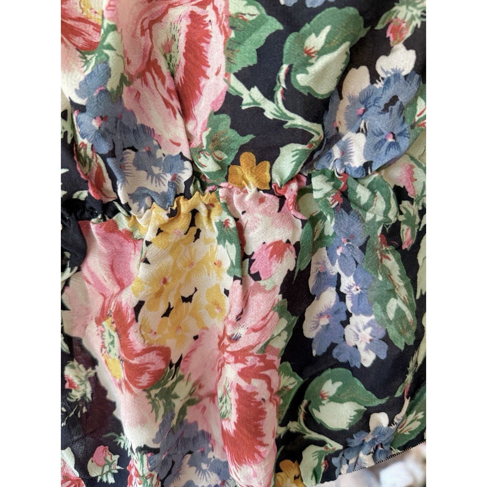 Zara Zara Women Black Floral 3/4 Sleeve Crop Blouse Top Size XS Size XS / US 0-2 / IT 36-38 - 5 Thumbnail