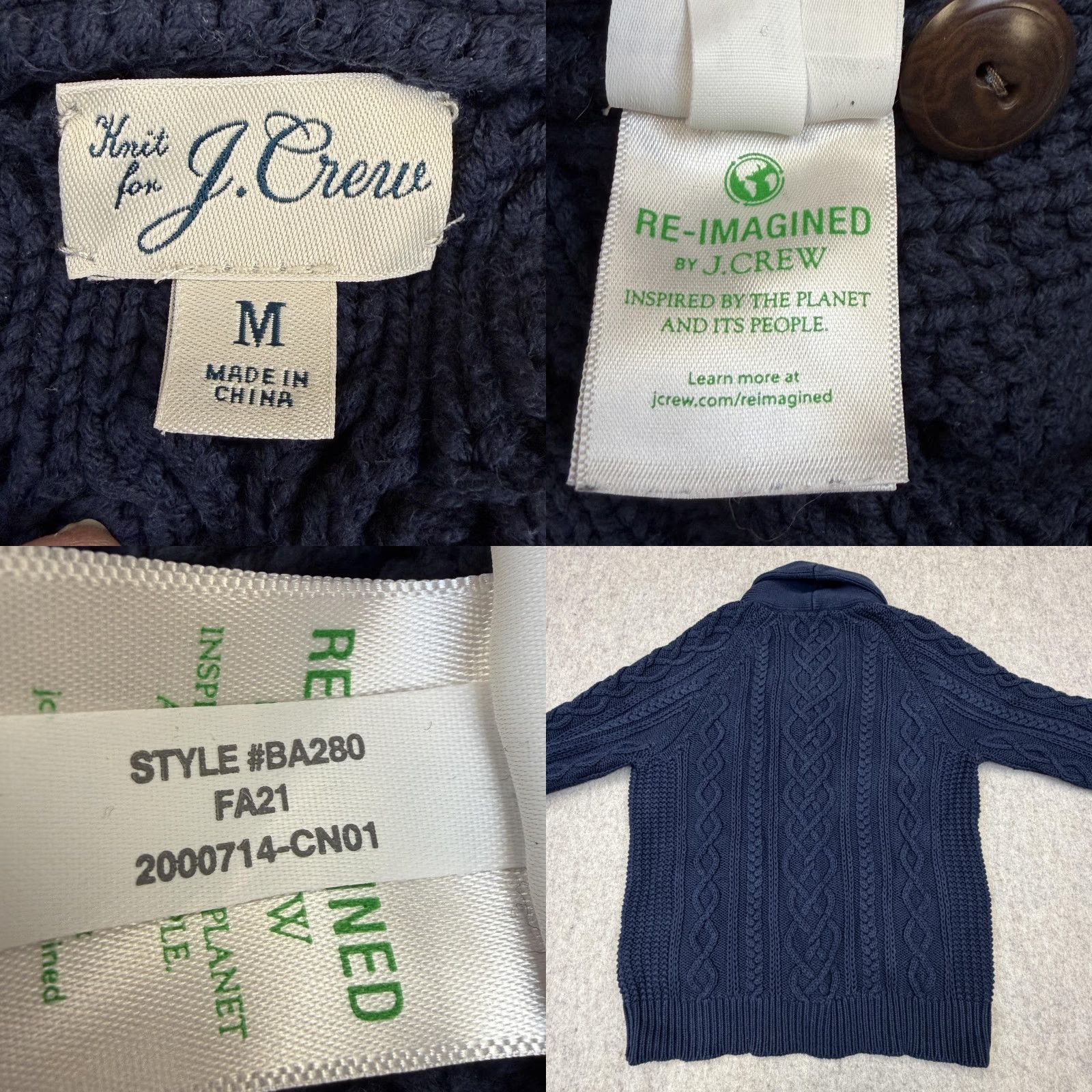 J.Crew Cable Knit 3-D Shawl Sweater Chunky Men's Medium J. Crew BA280 Cable Knit 3-D Shawl Sweater Cardigan with Pockets Blue M Men Size US M / EU 48-50 / 2 - 9 Thumbnail