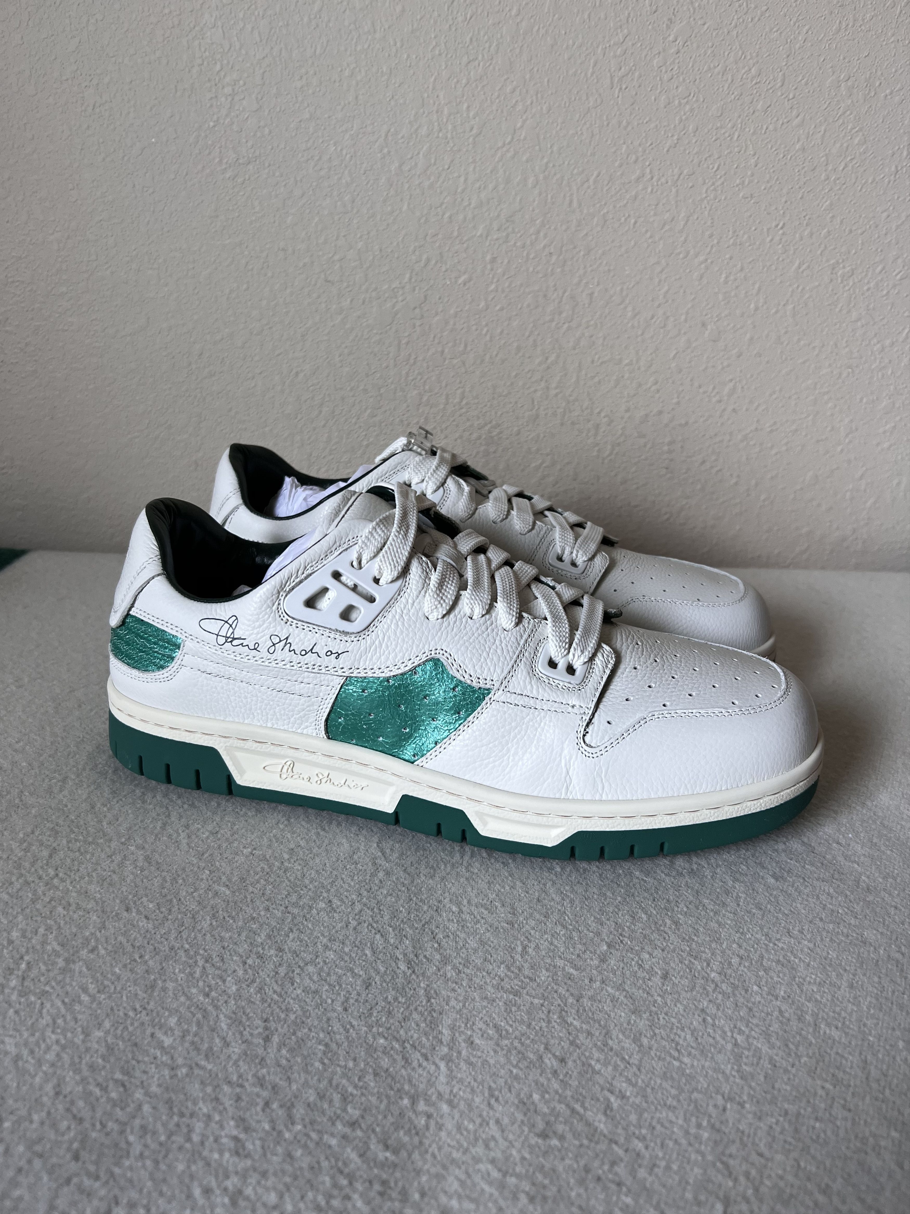 image of Acne Studios Low Top Pop Sneakers In White Green, Men's (Size 12)