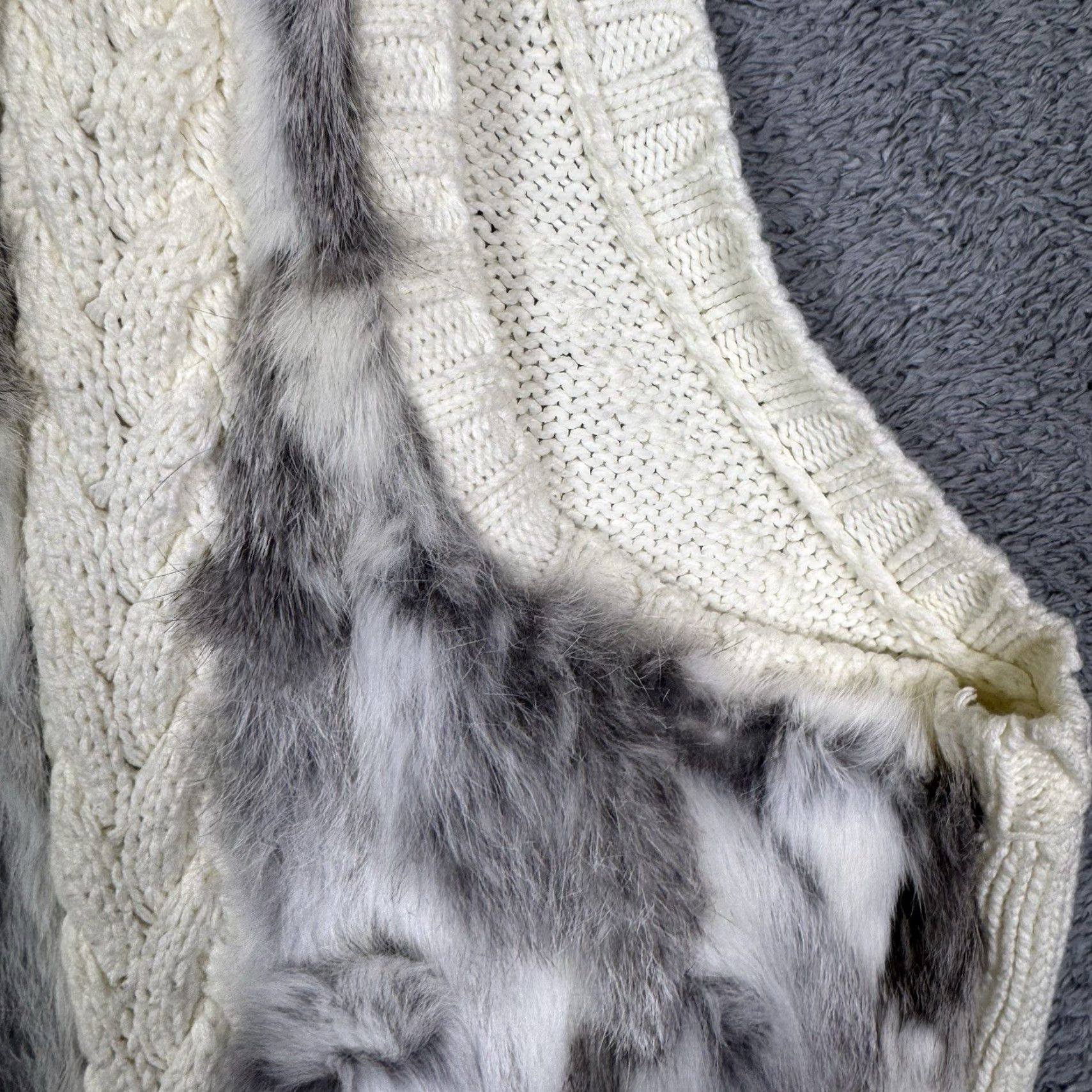 Vintage CJ Banks Sweater Womens 3X Real Rabbit Fur Cable Knit Full Zip Vest Cream Ivory Wool? Size XXL / US 16-18 / IT 52-54 - 5 Thumbnail