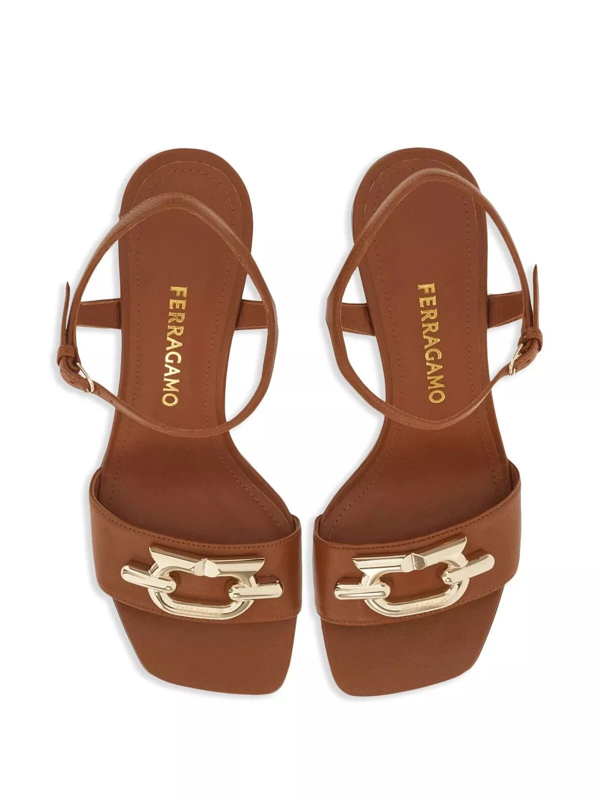 Salvatore Ferragamo o1y0426 Geometric Heel Sandals in Brown Size US 5 / IT 35 - 2 Thumbnail