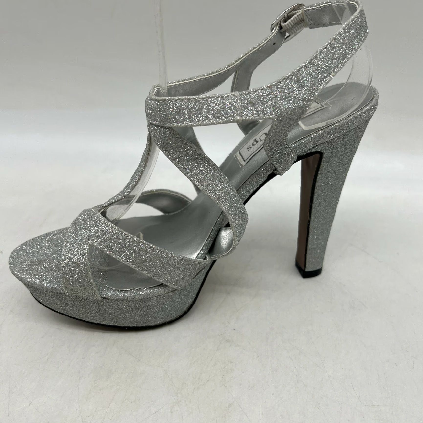 Vintage Touch Ups Queenie Womens Platform Sandals Size 7.5M Silver Glitter Peep Toe Stiletto Heels Party/Cocktail Size US 8 / IT 38 - 3 Thumbnail