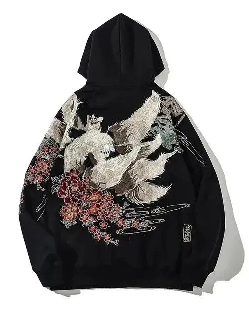 Japanese Brand Embroidered Fox Japanese Flower Hoodie Unisex Size US XL / EU 56 / 4 - 4 Thumbnail