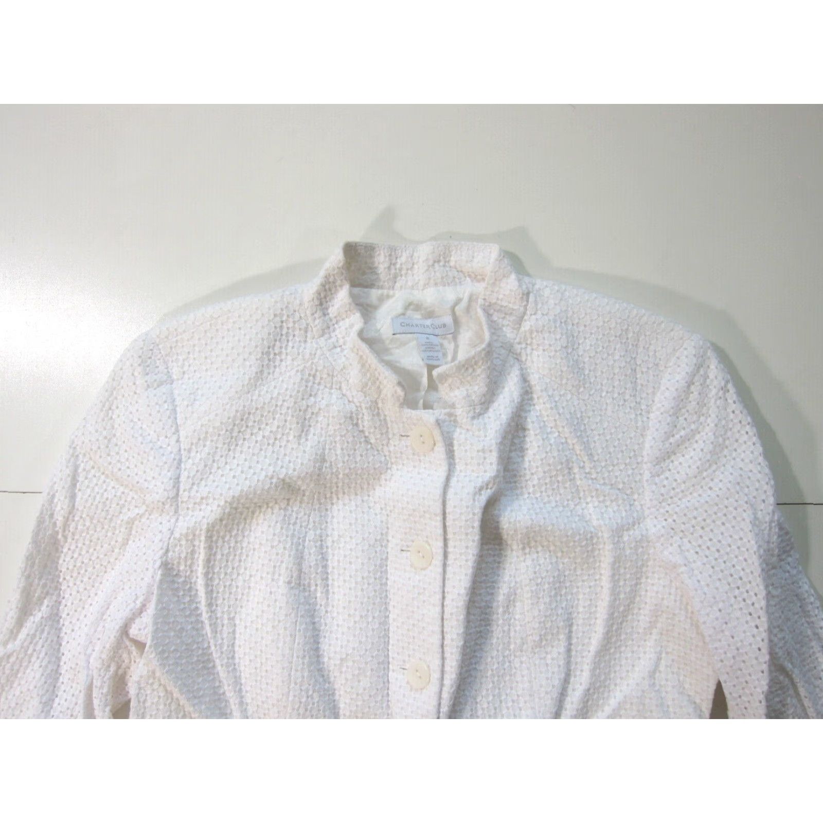 Charter Club Charter Club Blazer Women 8 White 2 Pocket 5 Button 100% Cotton Embroidered Shirt Jacket Size M / US 6-8 / IT 42-44 - 5 Thumbnail