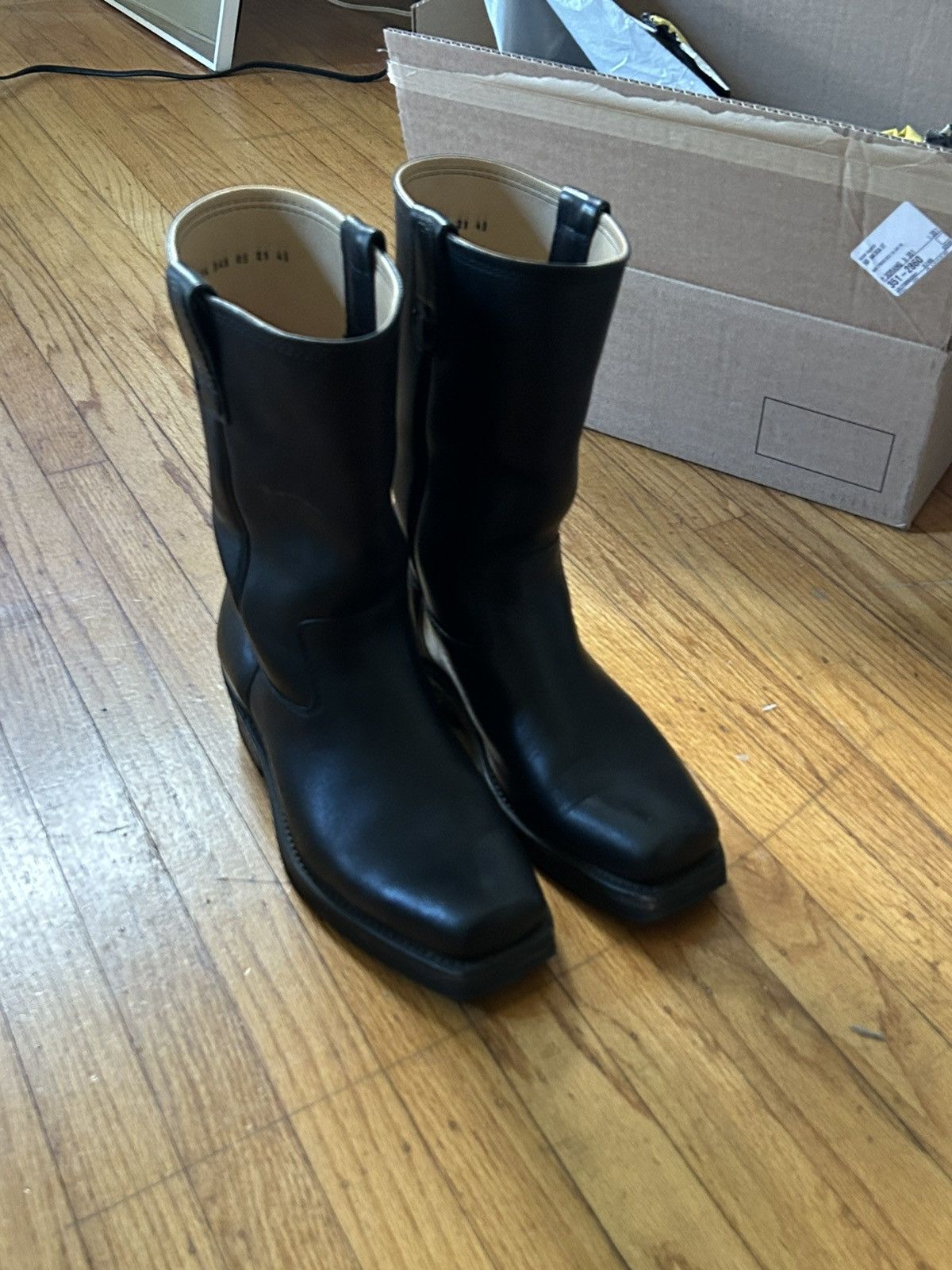 image of Our Legacy Flat Toe Leather Boots in Black, Men's (Size 12)
