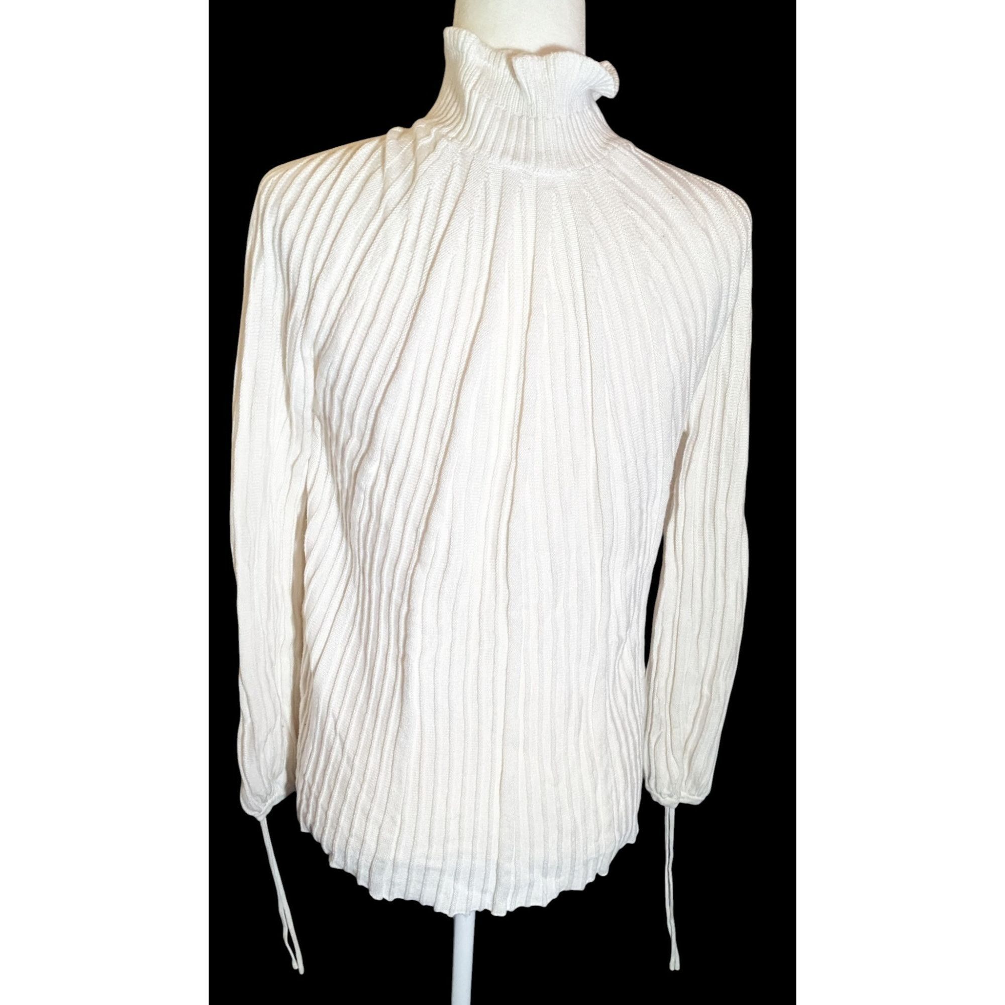 Chicos Chicos Preppy White Ribbed Turtleneck With Ruffle Accent Size XXL / US 16-18 / IT 52-54 - 2 Thumbnail