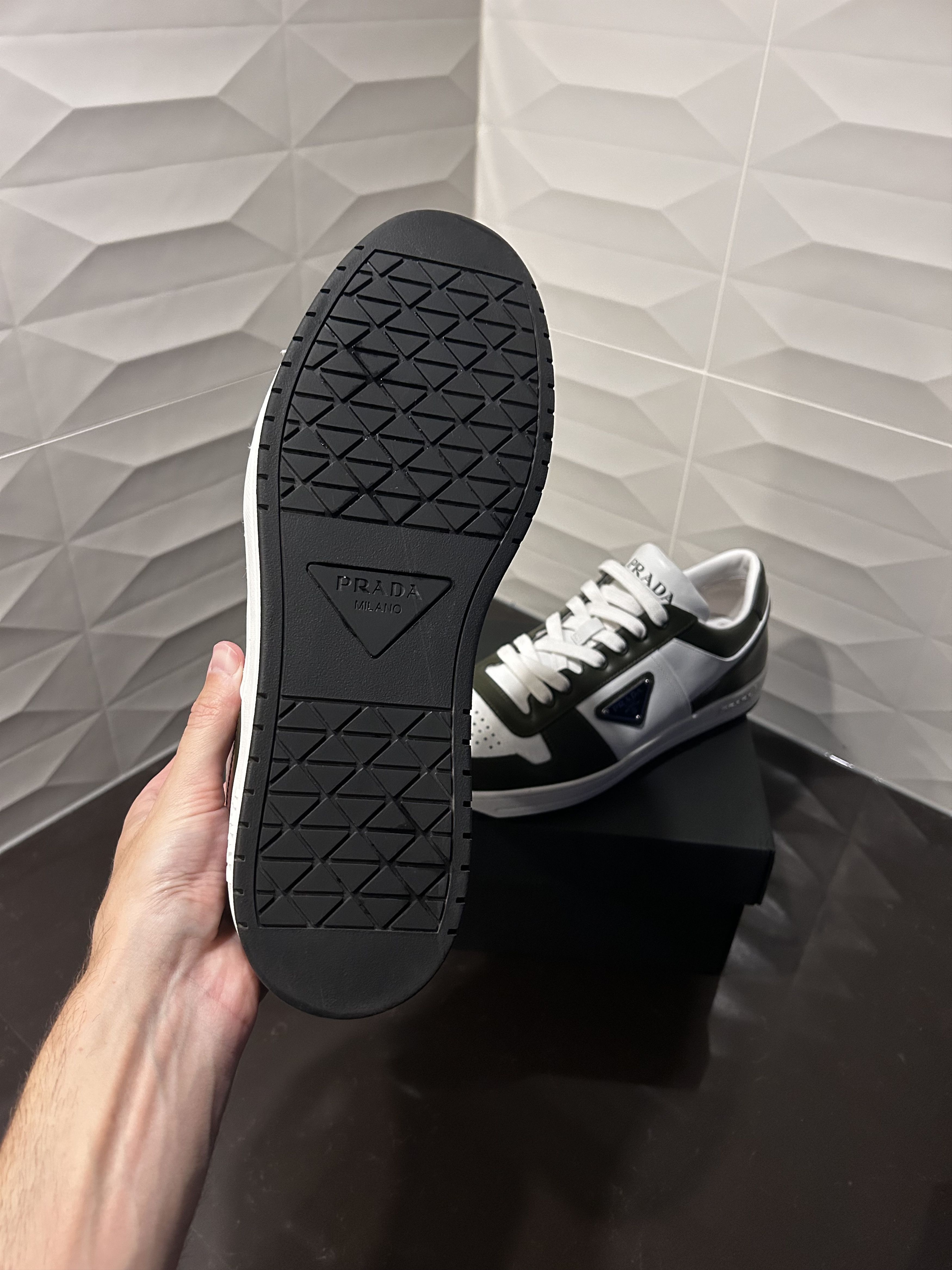 Prada 👟 Prada Downtown Leather Sneakers – Olive Green – Sz 10US Size US 10 / EU 43 - 17 Thumbnail