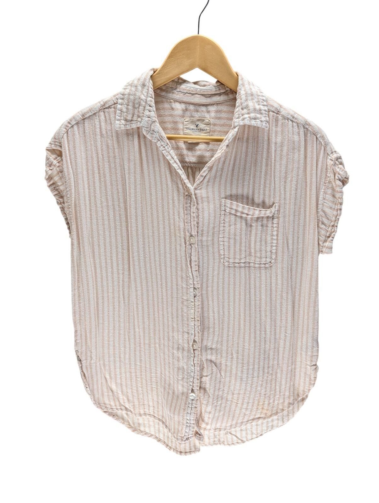 American Eagle Outfitters American Eagle Striped Button-Up Shirt (Small) Short Sleeve Size S / US 4 / IT 40 - 1 Thumbnail
