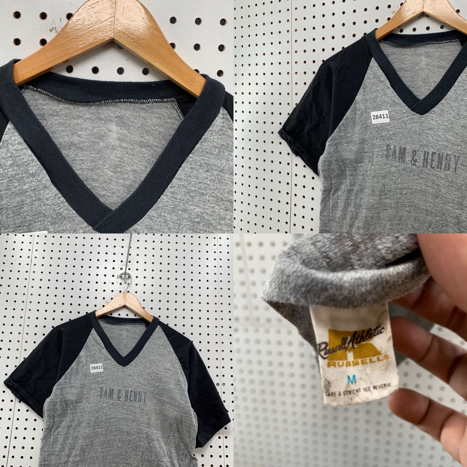 Russell Athletic Vintage 70s Russell Athletic Shirt Gray Black V Neck SAM & HENRY Medium 17.5X26 Size US M / EU 48-50 / 2 - 8 Thumbnail