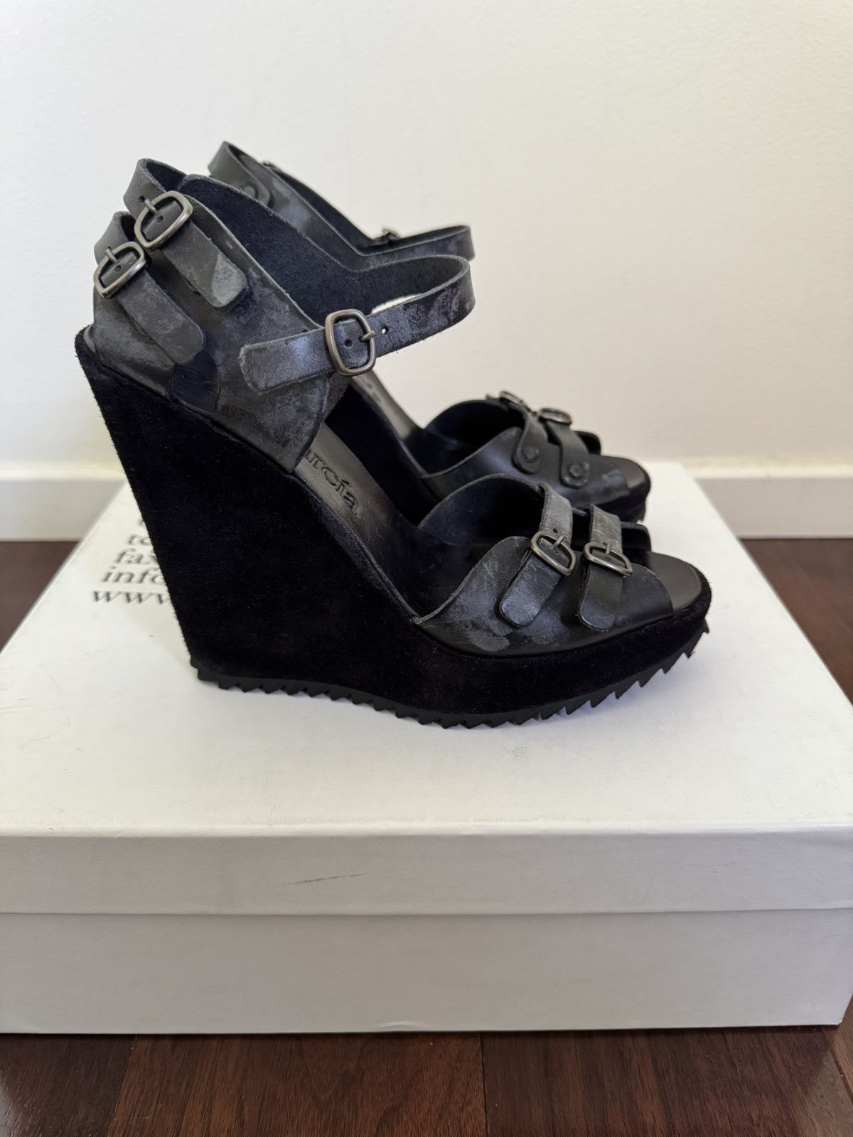 Pedro Garcia Pedro García Vega Multi Buckle Wedge (Black) Size US 7.5 / IT 37.5 - 2 Thumbnail