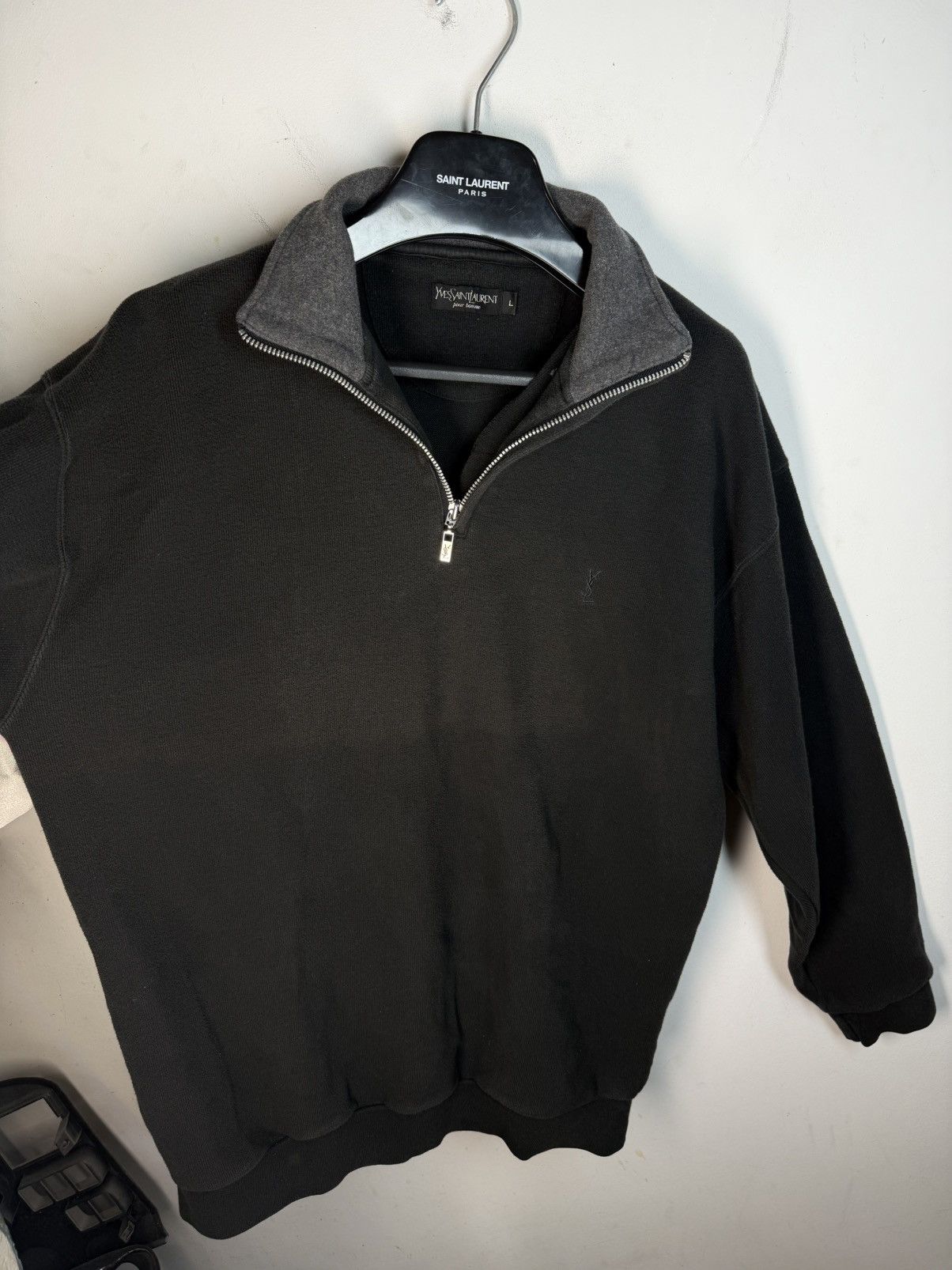 Yves Saint Laurent 90s YSL Sweatshirt 1/4 Quarter Zip Sweater Old Money Vintage Size US L / EU 52-54 / 3 - 15 Thumbnail