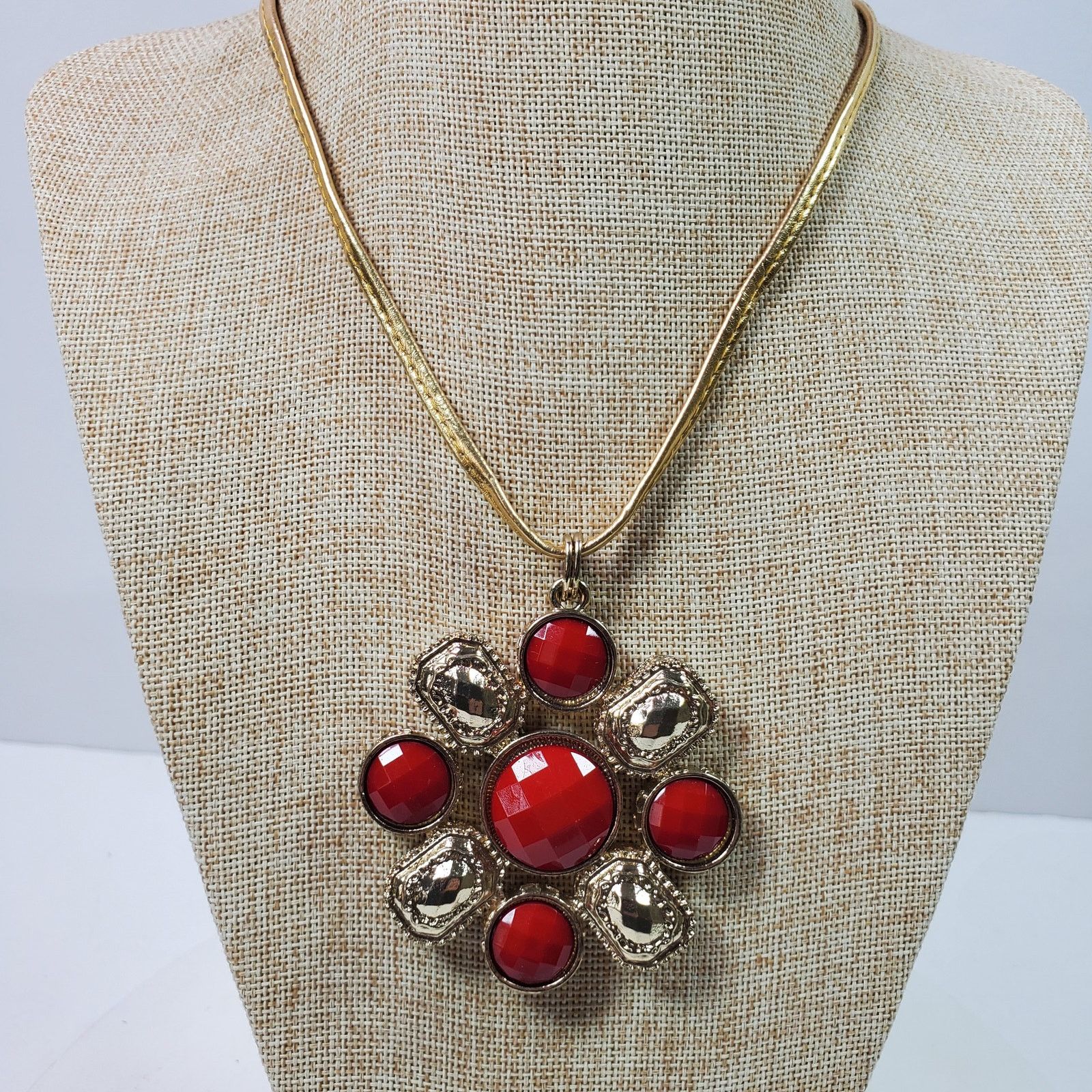 The Unbranded Brand Classy Career Pendant Necklace Red Gold Tone on Rope Size ONE SIZE - 1 Thumbnail