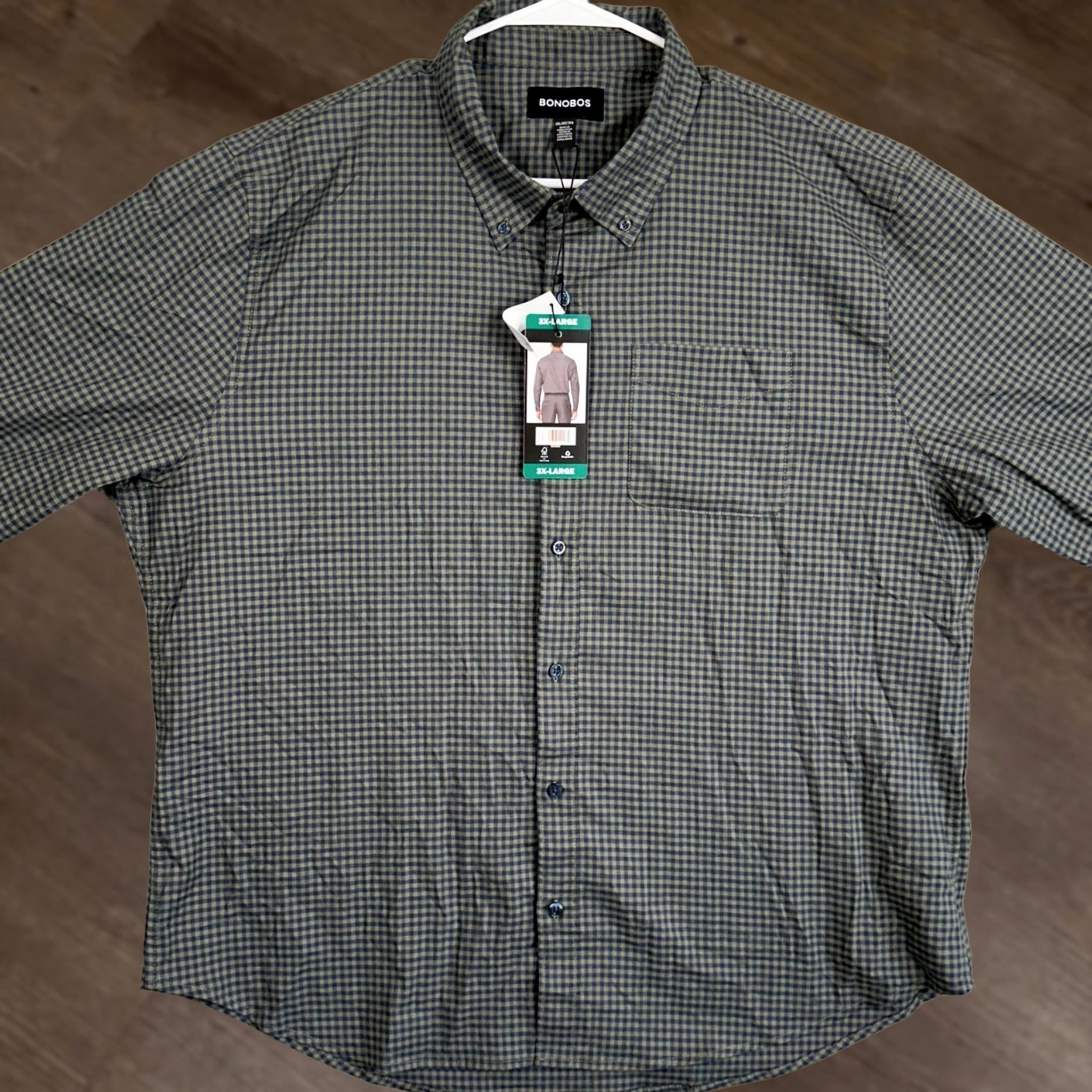 Bonobos BONOBOS Shirt Mens 3XL Navy Green Button Down Gingham Check Stretch Pocket Big & Tall Long Sleeve Collared Button-Down Casual Workwear Size US XXL / EU 58 / 5 - 1 Thumbnail