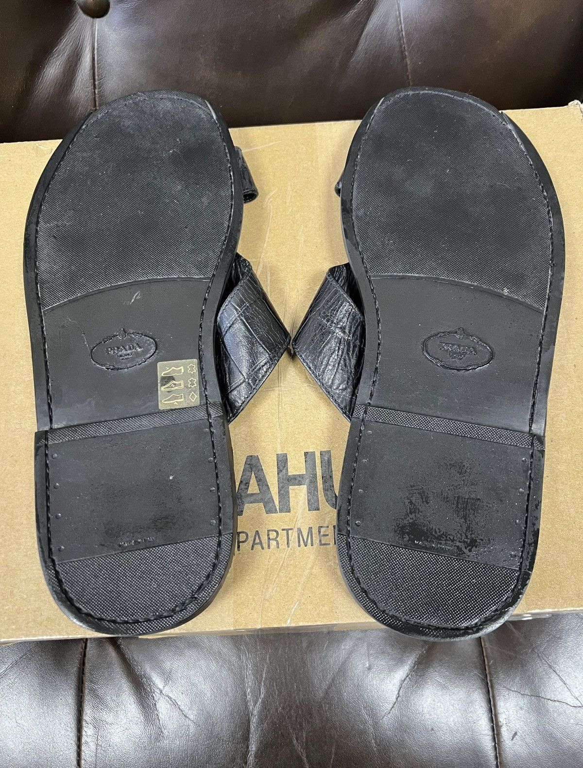Prada PRADA Crocodile Leather Logo Sandals Slides shoes Black Size US 11 / EU 44 - 5 Thumbnail