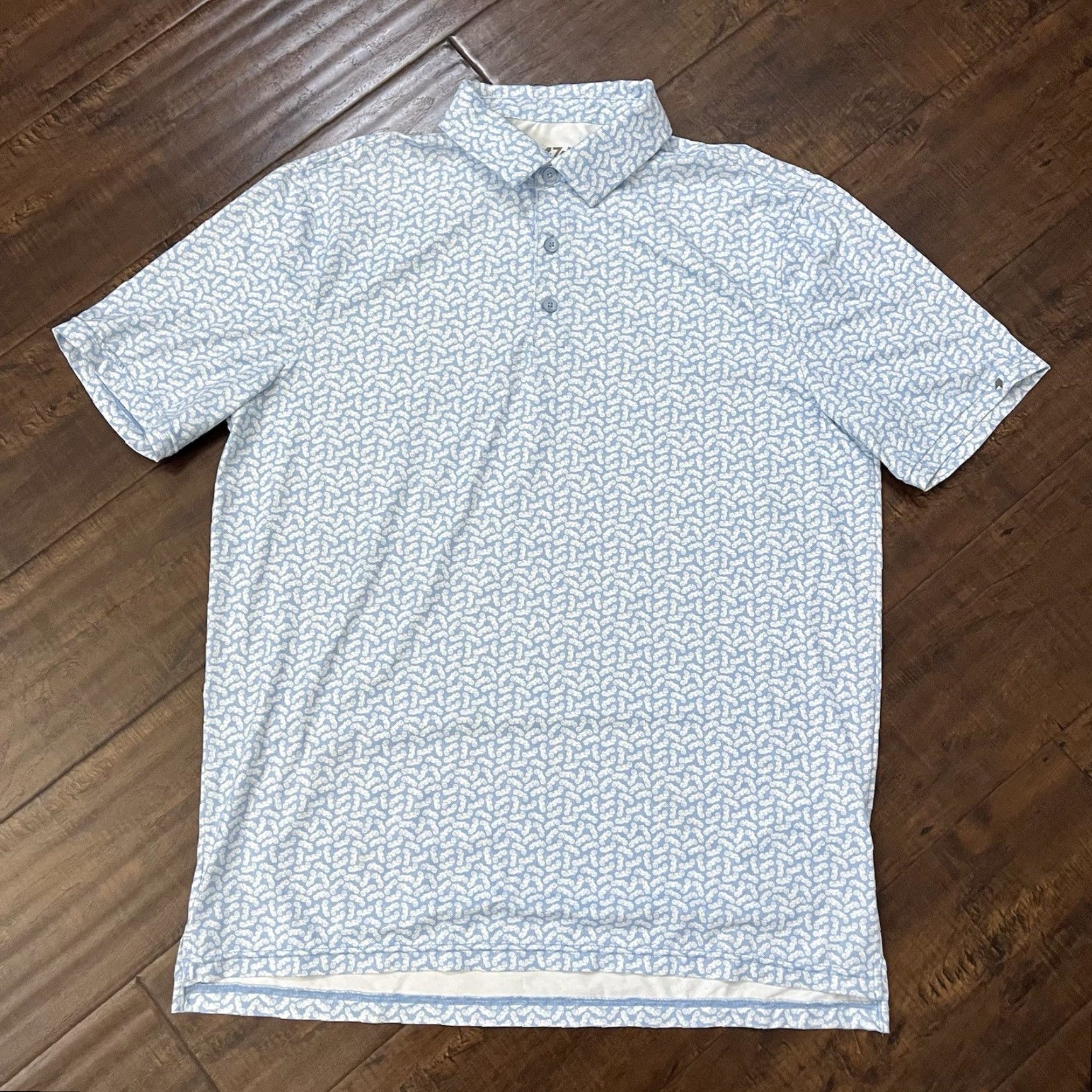 Vintage 1764 Mens Large Golf Polo Shirt Blue Motorcycle AOP Print Performance Shirt Polo Sports Size US L / EU 52-54 / 3 - 3 Thumbnail