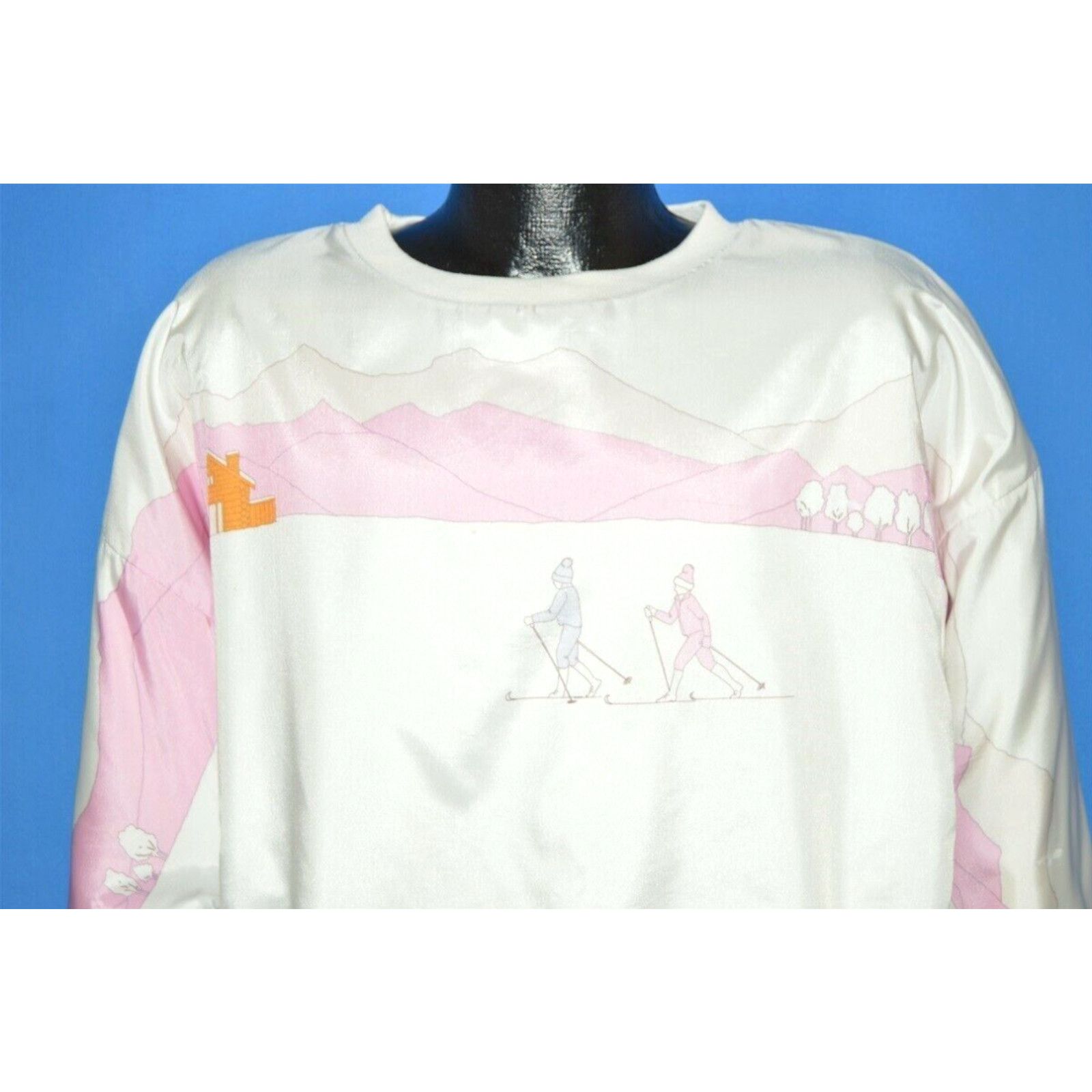 image of Vintage 80's Adidas Skiing Ski Winter Mountains Pink White Nylon Sweatshirt Xl, Men's