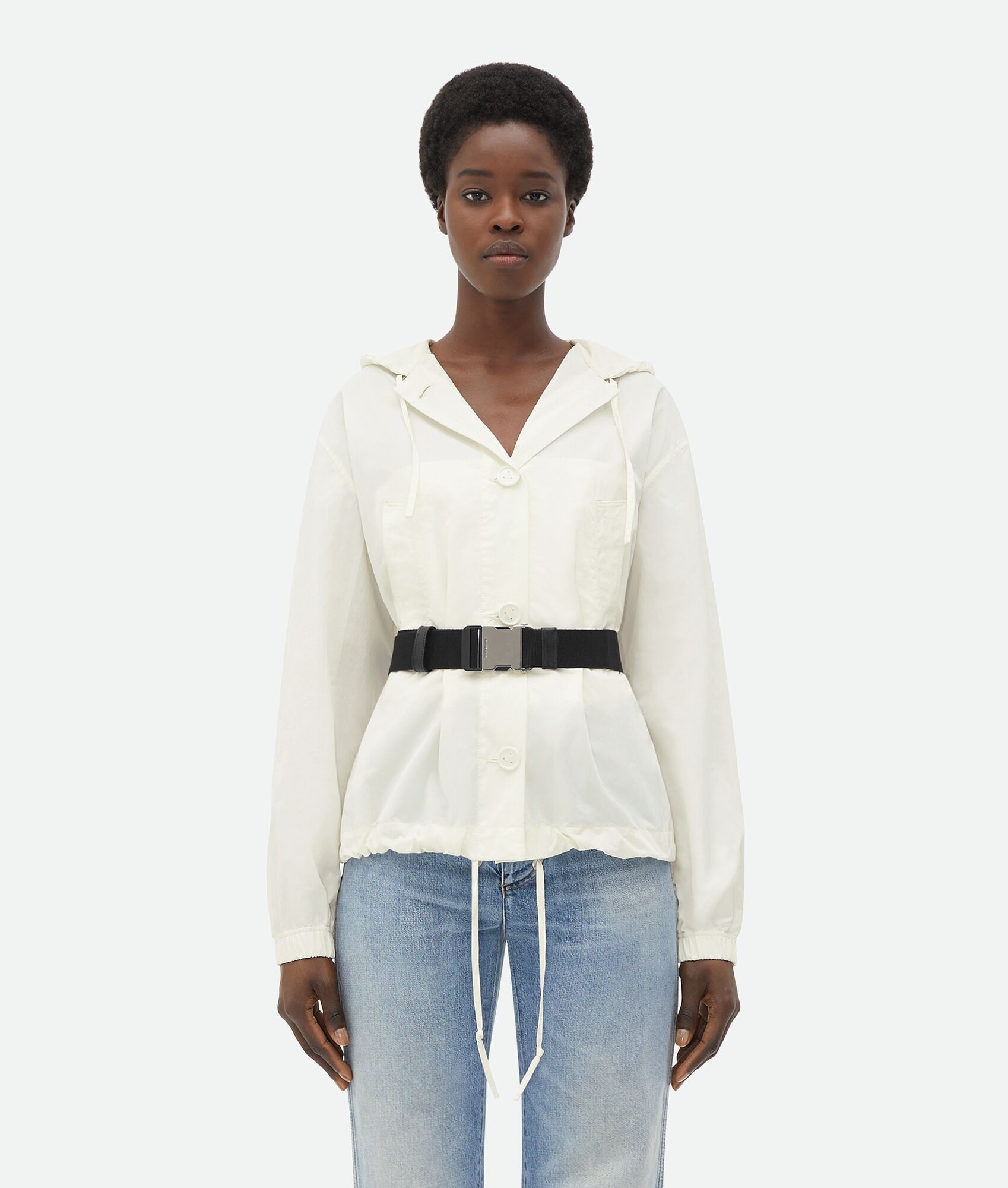 Bottega Veneta o1n1vont0525 Packable Tech Nylon Blouson in Chalk Size L / US 10 / IT 46 - 1 Thumbnail