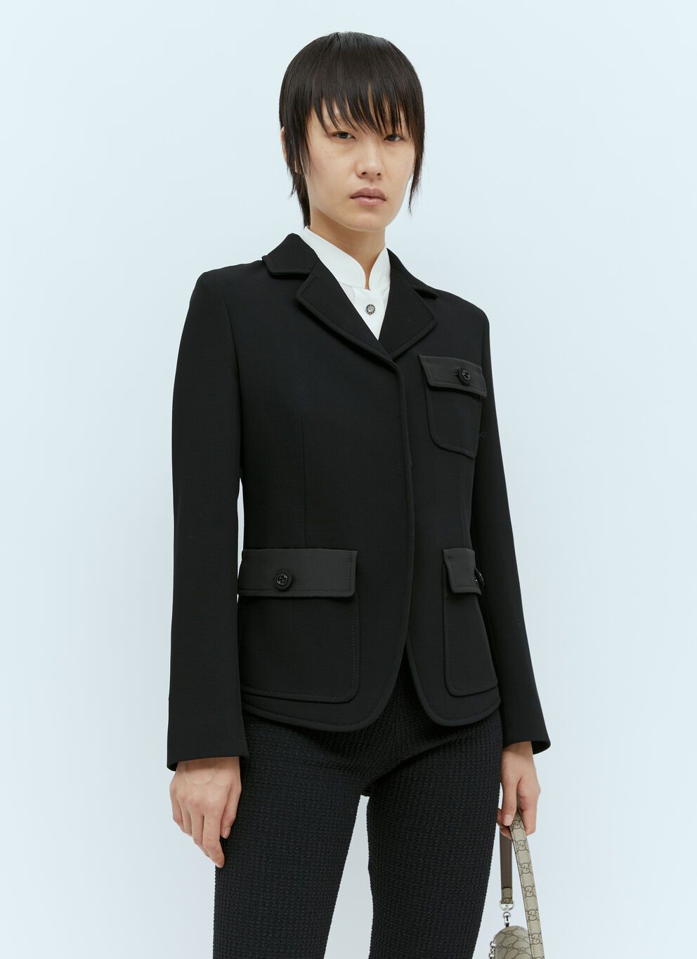 image of Gucci Fine Wool Crepe Jacket in Black, Women's (Size XS)