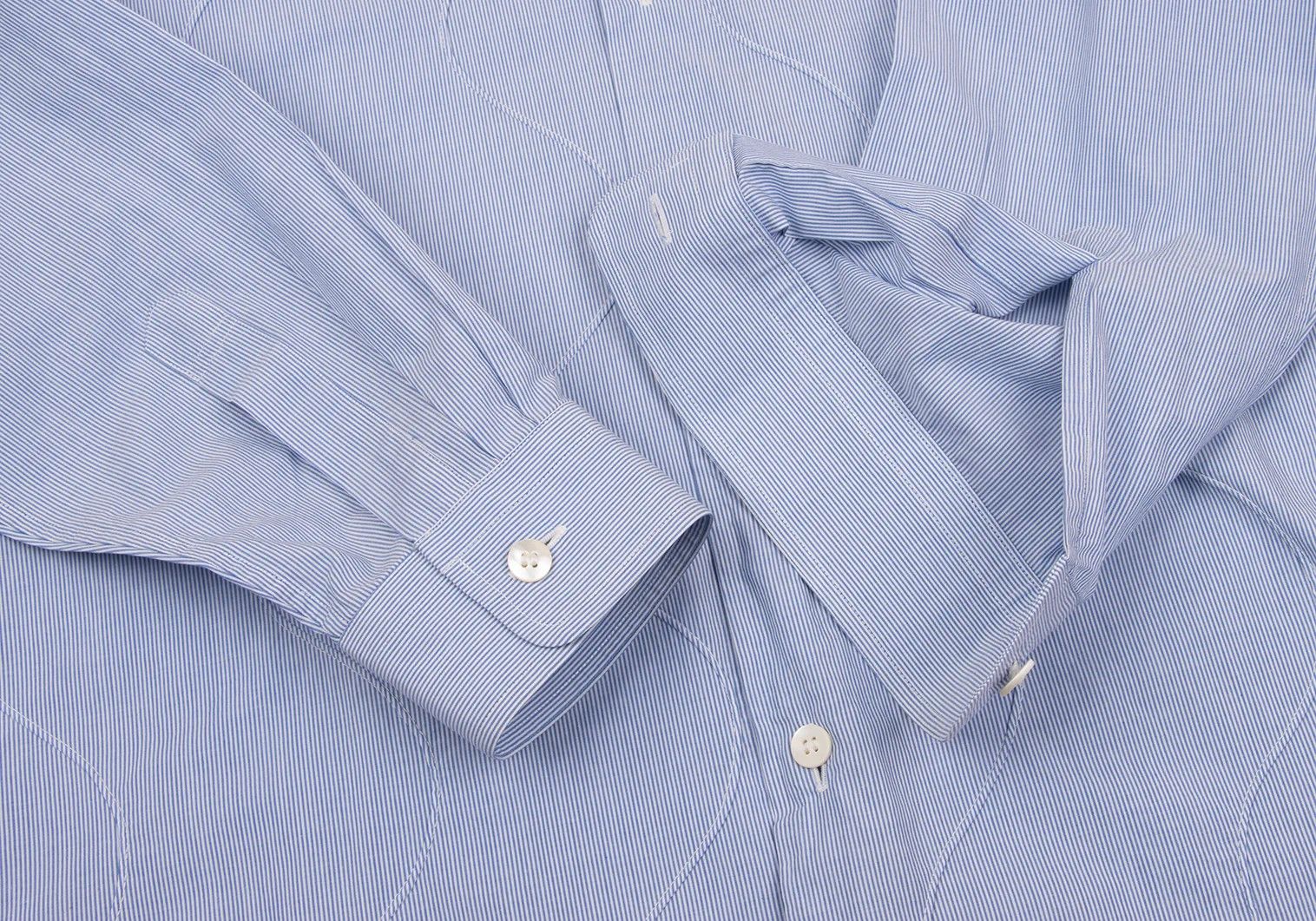 Issey Miyake Front Wave Stripe Long Sleeve Shirt in Blue and White Size US M / EU 48-50 / 2 - 7 Thumbnail