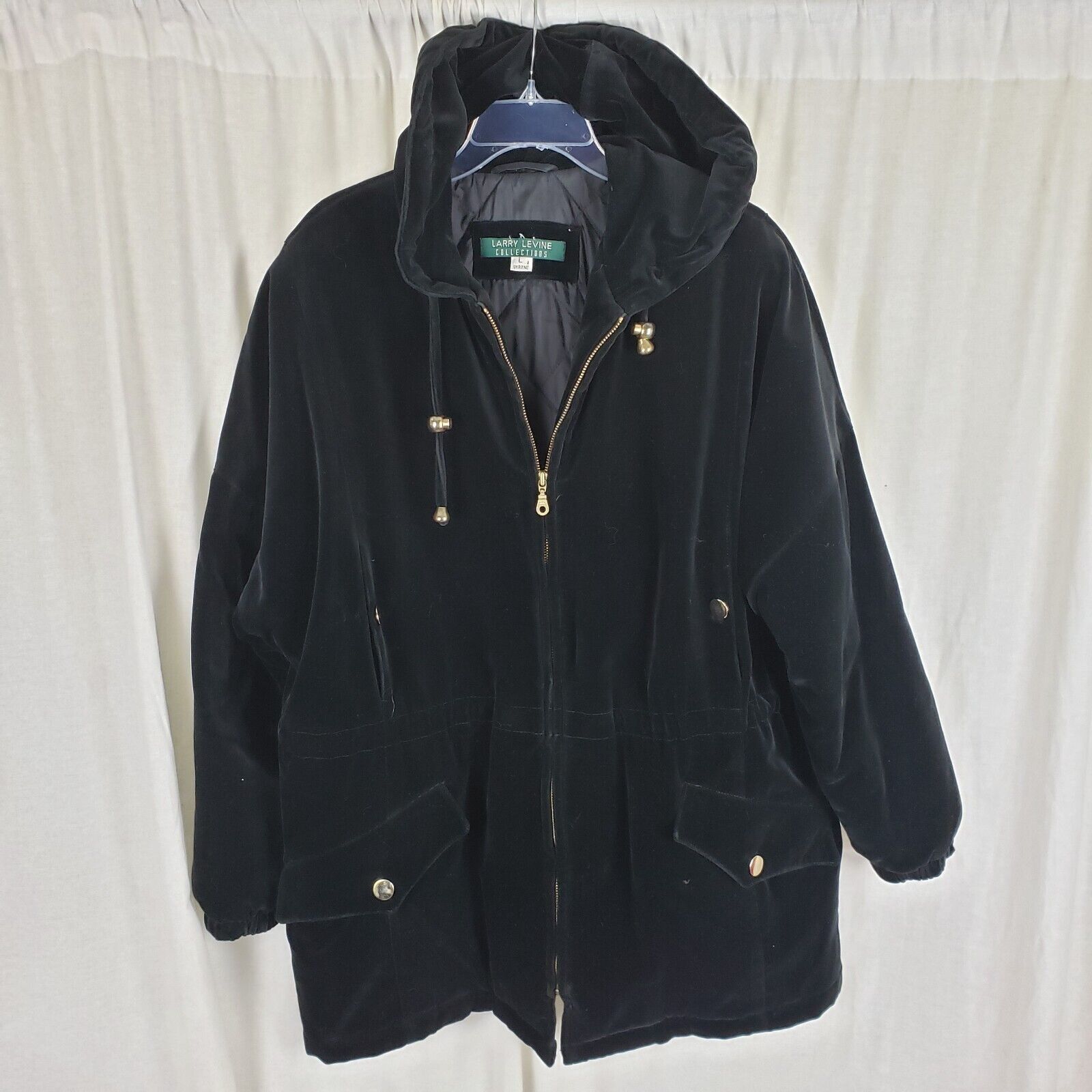 Vintage Vtg Larry Levine Black Velvet Hooded Coat Jacket Womens L Size L / US 10 / IT 46 - 1 Thumbnail