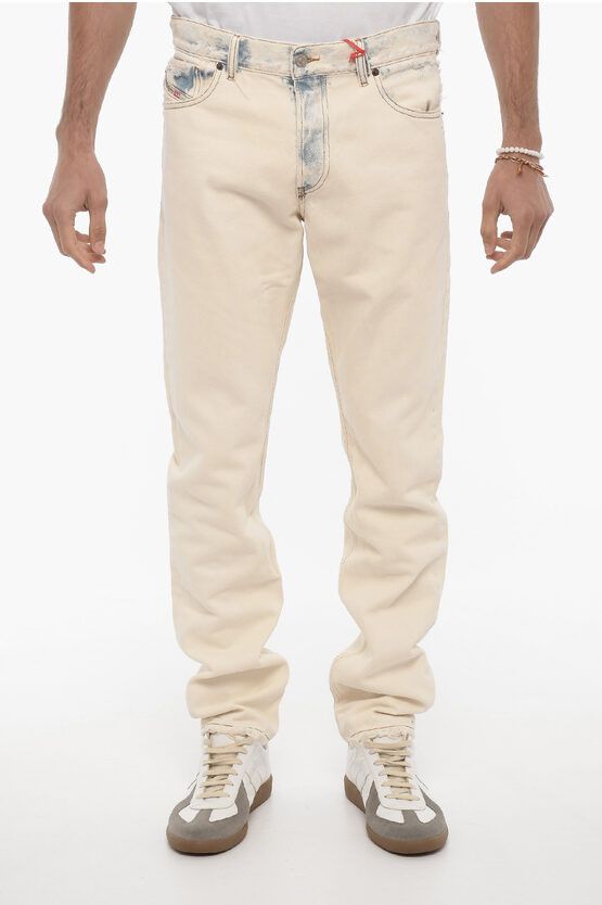 image of Diesel Faded Effect Slim Fit Jeans With Frayed Hem 17Cm L.32 in Beige, Men's (Size 33)