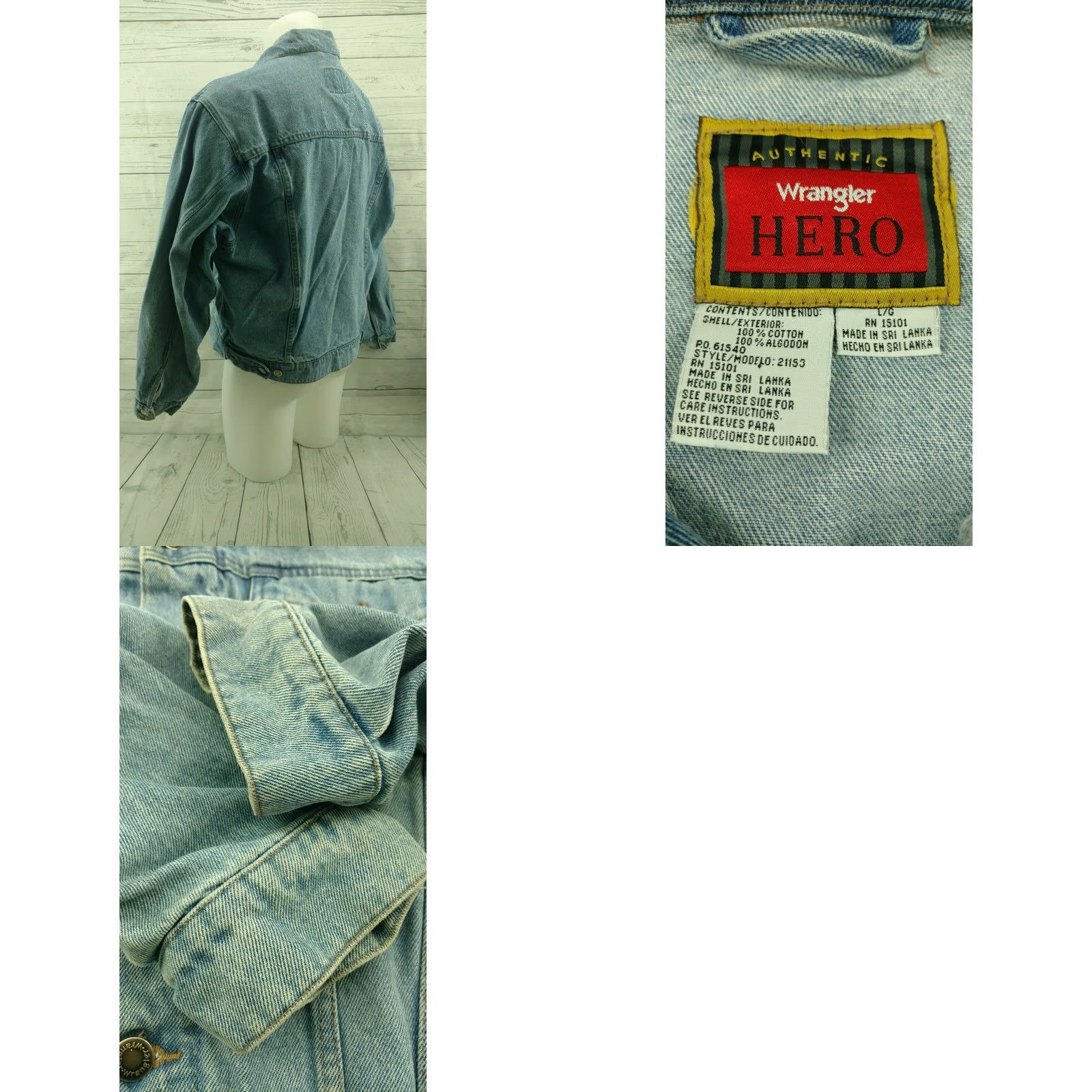 Wrangler Wrangler Hero Men's Classic Denim Jean Jacket Size Large Trucker, Blue, Button Closure, 100% Cotton Denim, Regular Fit, Hip Length, Vintage: No Size US 33 - 8 Thumbnail