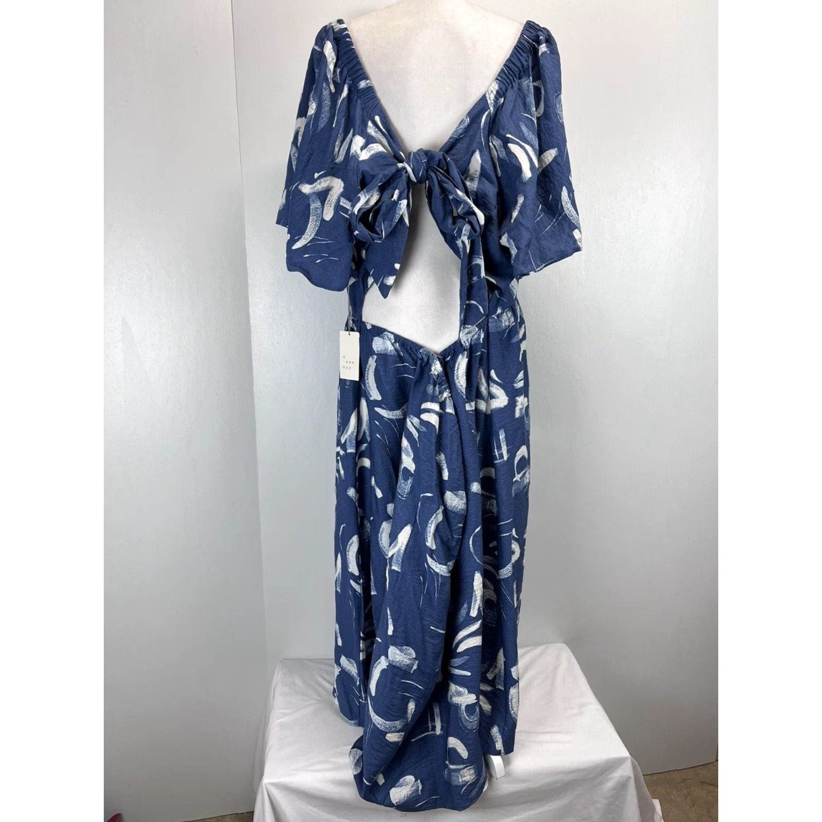 Vintage A New Day Midi Dress Women 4X Plus Flutter Sleeve Tie Back Summer Blue Lyocell Blend NWT Menus 90s? Size XXL / US 16-18 / IT 52-54 - 3 Thumbnail