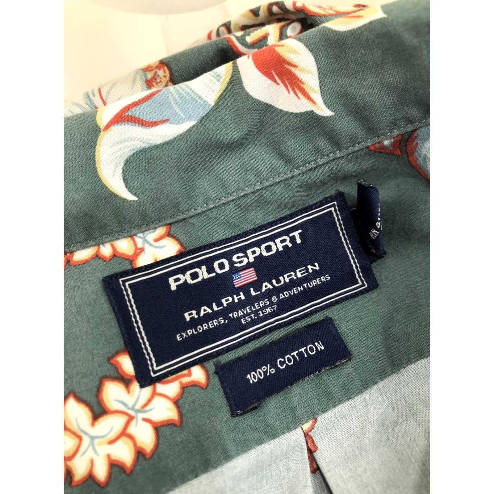 Vintage Polo Sport Ralph Lauren Vintage Hawaiian Aloha Floral L / XL Tall Shirt Short Sleeve Button-Up Men Green LT 90s Concert Theme Boys Girls Mens Womens Size US L / EU 52-54 / 3 - 5 Thumbnail